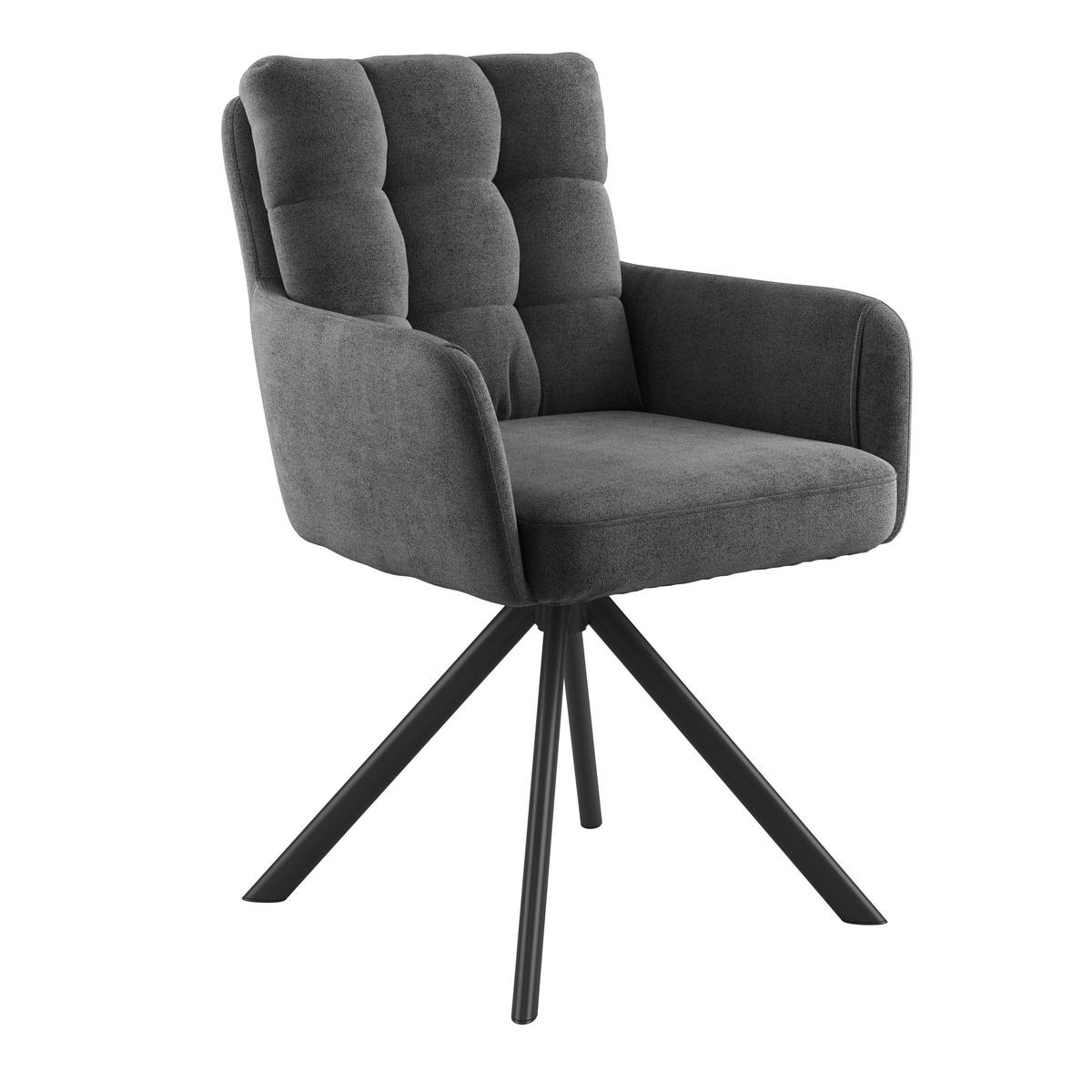 Armlehnstuhl Susan Dunkelgrau Schwarz/Sitzfläche 360°drehbar - Dunkelgrau/Schwarz, KONVENTIONELL, Holz/Textil (59/90/66cm)