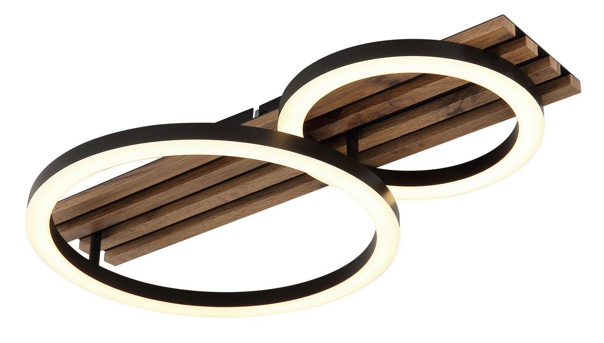 Led-deckenleuchte Tisha L:48cm Schwarz Weiß Dunkelbraun - Dunkelbraun/Schwarz, Natur, Holzwerkstoff/Kunststoff (48/30/9,5cm) - Globo