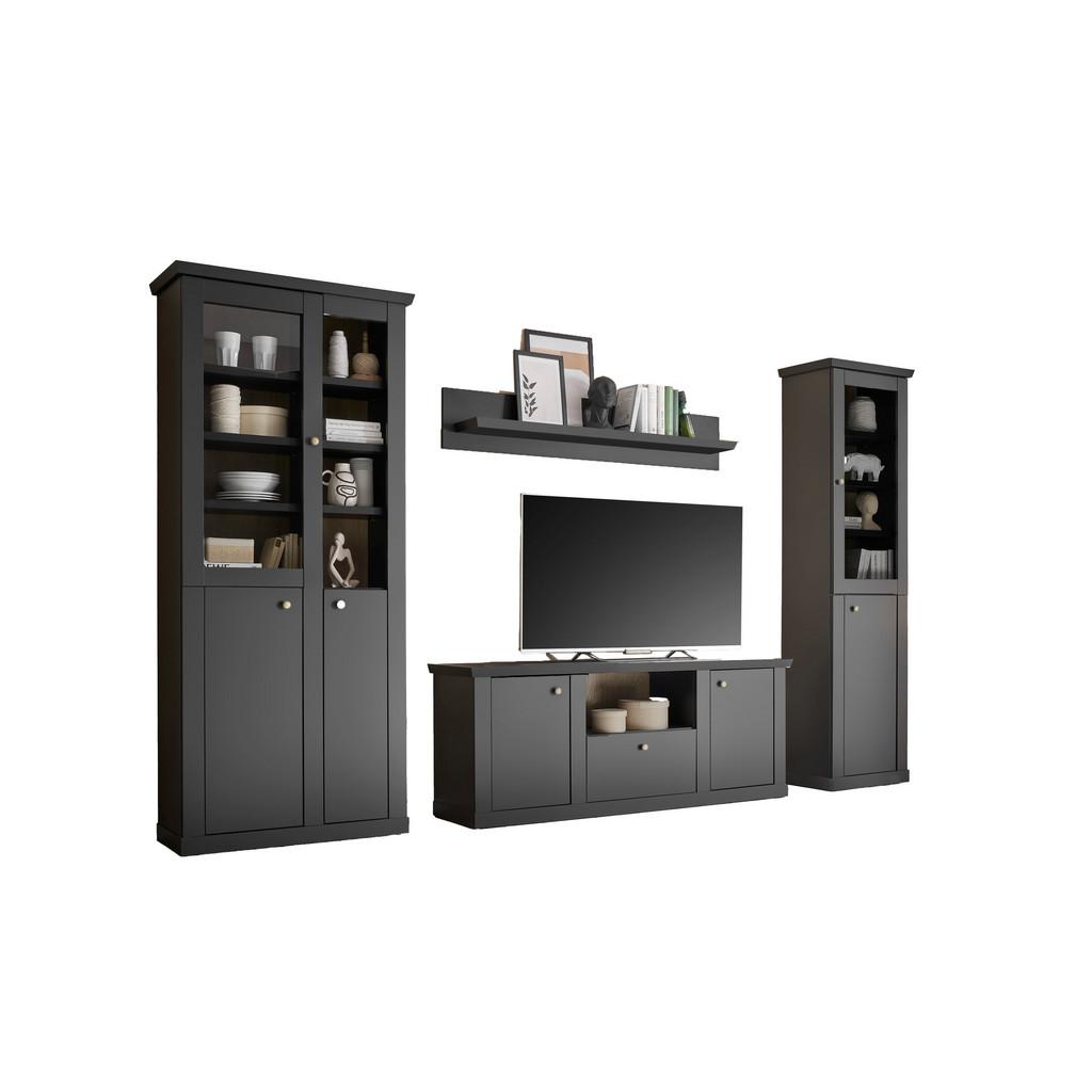 Wohnwand Lincoln Schwarz/Eichefarben B: 319cm