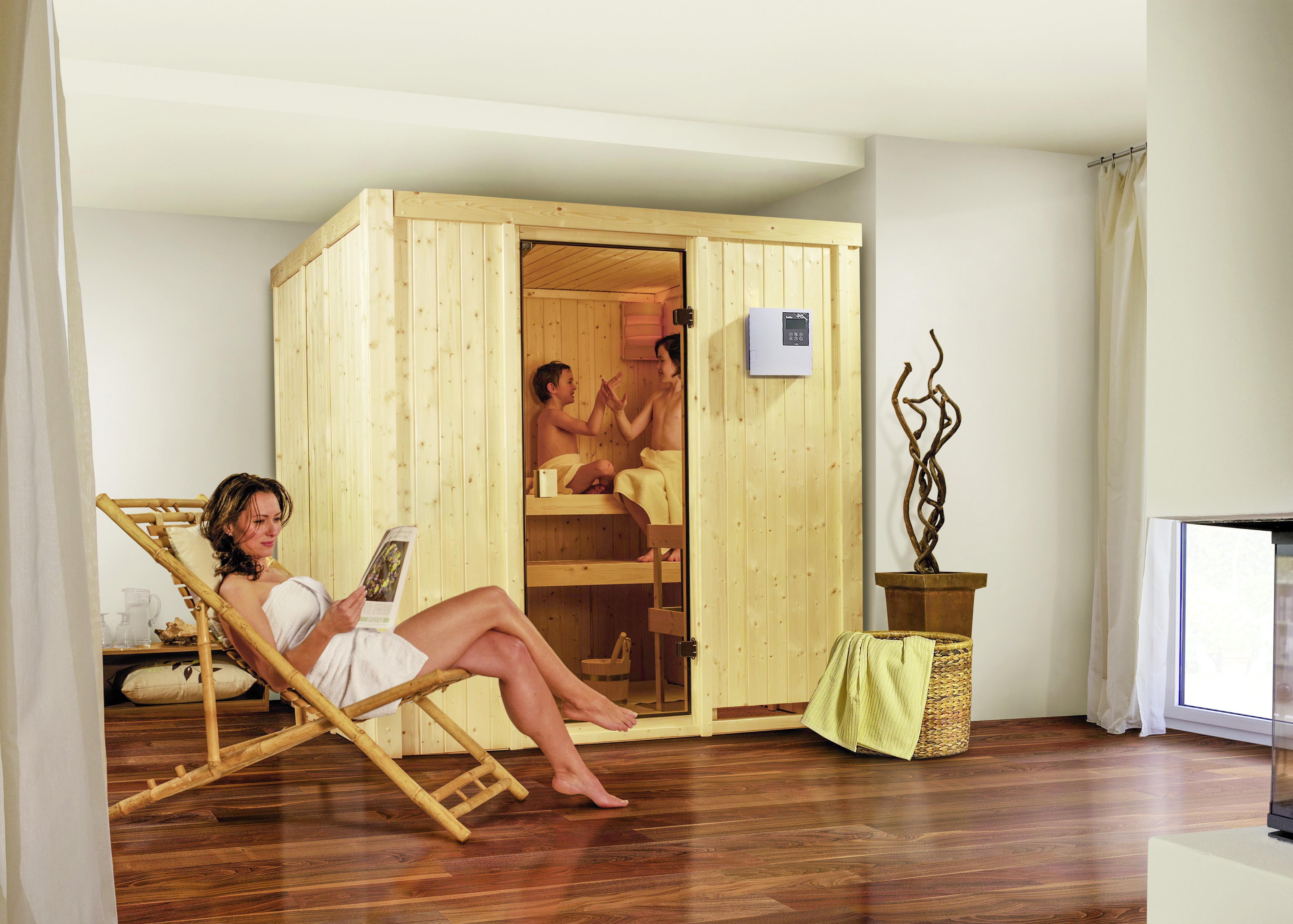 Sauna Cassis mit externer Steuerung 196x198x196 cm - Naturfarben, MODERN, Holz (196/198/196cm) - Karibu