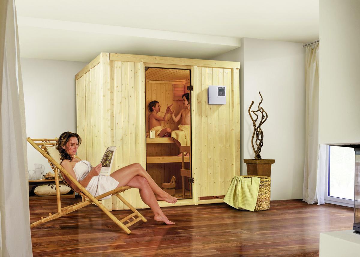 Sauna Cassis mit externer Steuerung 196x198x196 cm - Naturfarben, MODERN, Holz (196/198/196cm) - Karibu