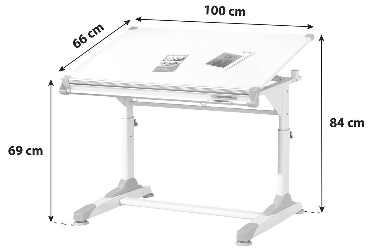 Jugendschreibtisch Neigbar B 66cm H 84cm Weiß, Grün - Pink/Weiß, KONVENTIONELL, Holzwerkstoff/Metall (100/66/69-84cm) - MID.YOU
