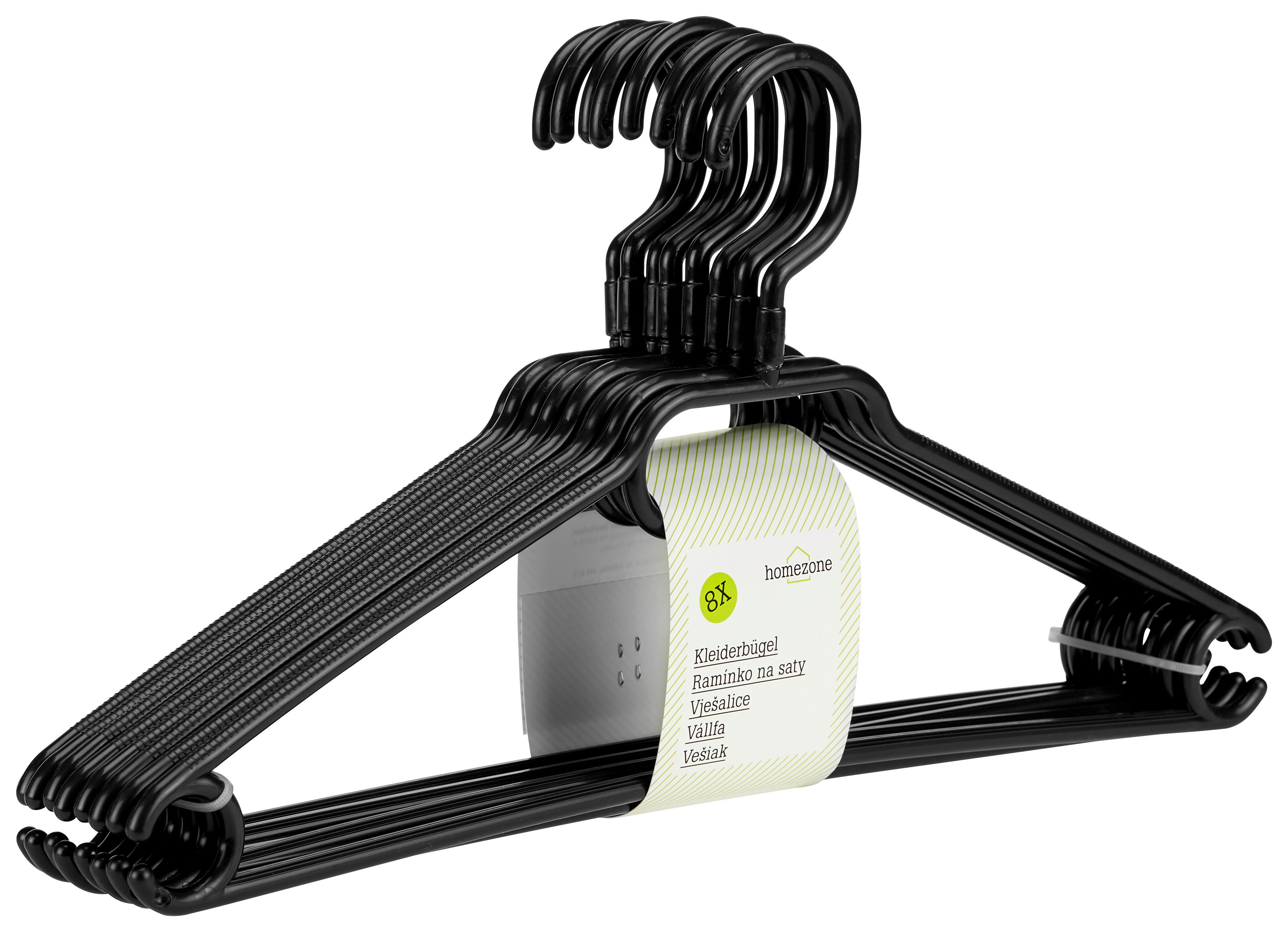 Kleiderbügel aus Kunststoff Tom 8er - Schwarz, Basics, Kunststoff (41/7/22cm) - Homezone