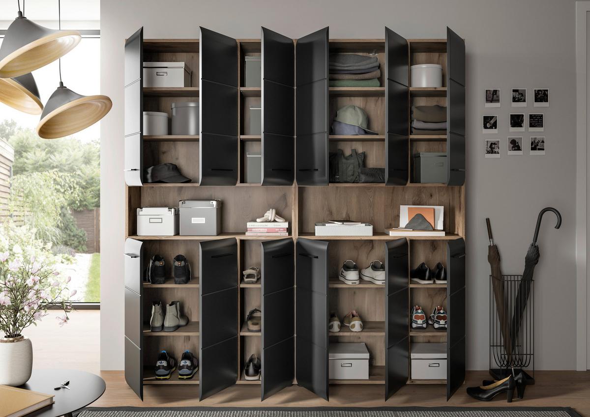 Hochschrank Ice Schwarz/Eiche Dekor B: 180cm - Eiche dunkel/Schwarz, Basics, Holzwerkstoff (180/185/30cm) - MID.YOU
