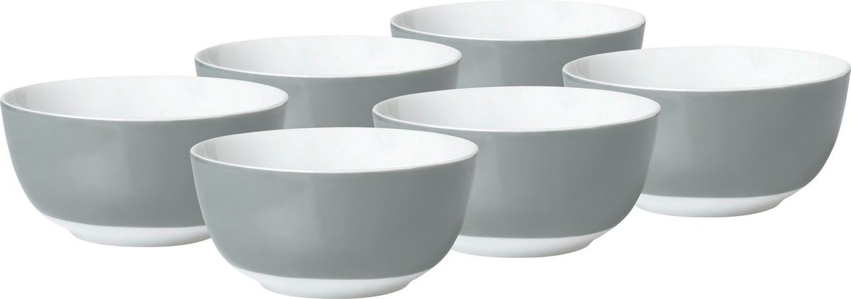 Müslischalenset Grau Weiß 6-teilig - Weiß/Grau, Basics, Keramik (14cm) - Van Well