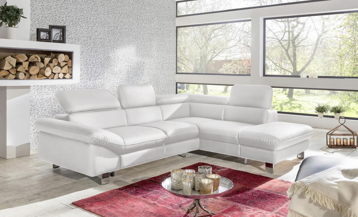 Ecksofa Mit Schlaffunktion Driver Weiß Lederlook - Chromfarben/Weiß, MODERN, Textil (266/214cm) - MID.YOU