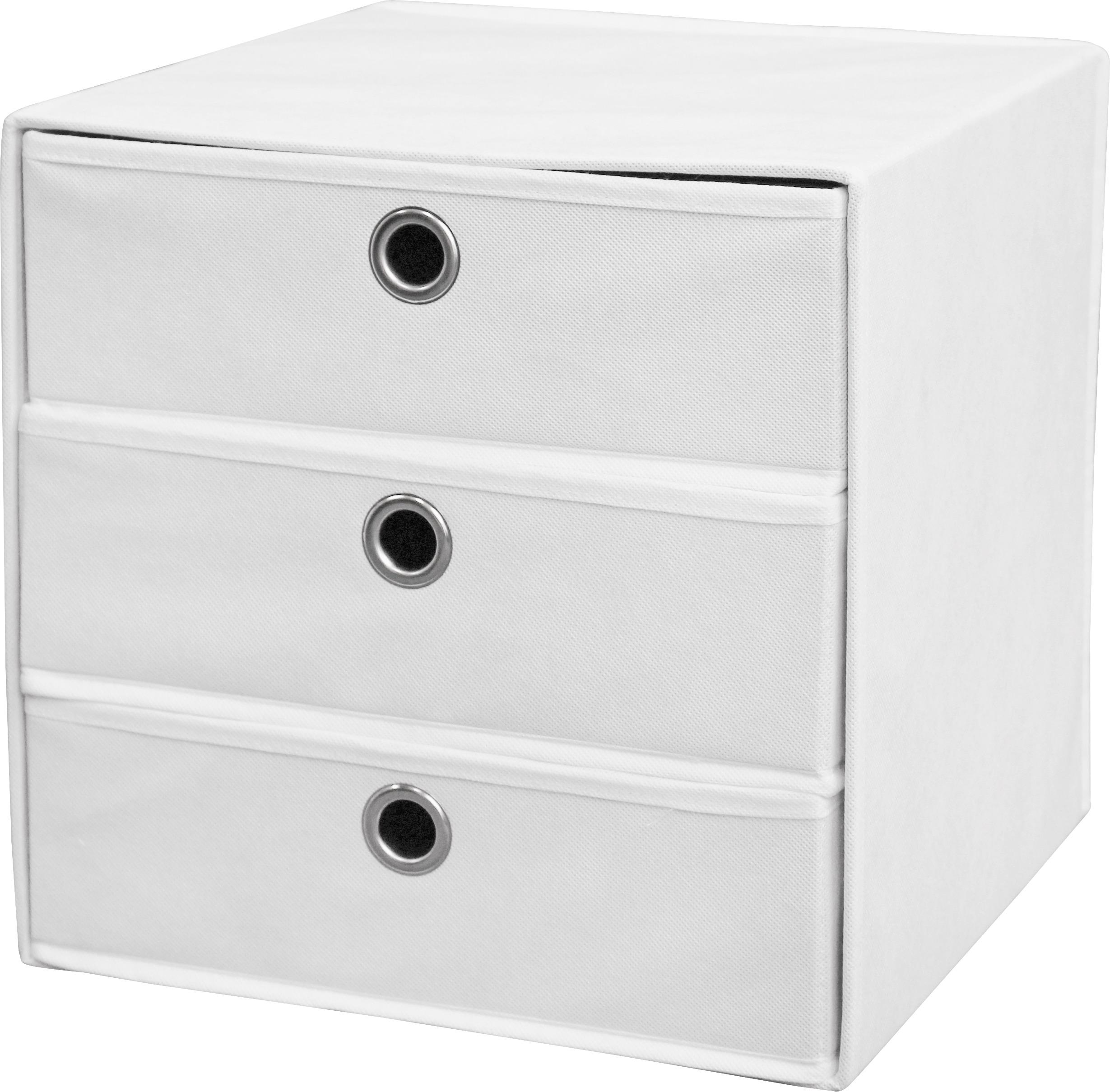 Schubladenbox Lisa Weiß Vlies 3 Laden mit Grifflöchern - Weiß, MODERN, Textil/Metall (32/32/32cm)