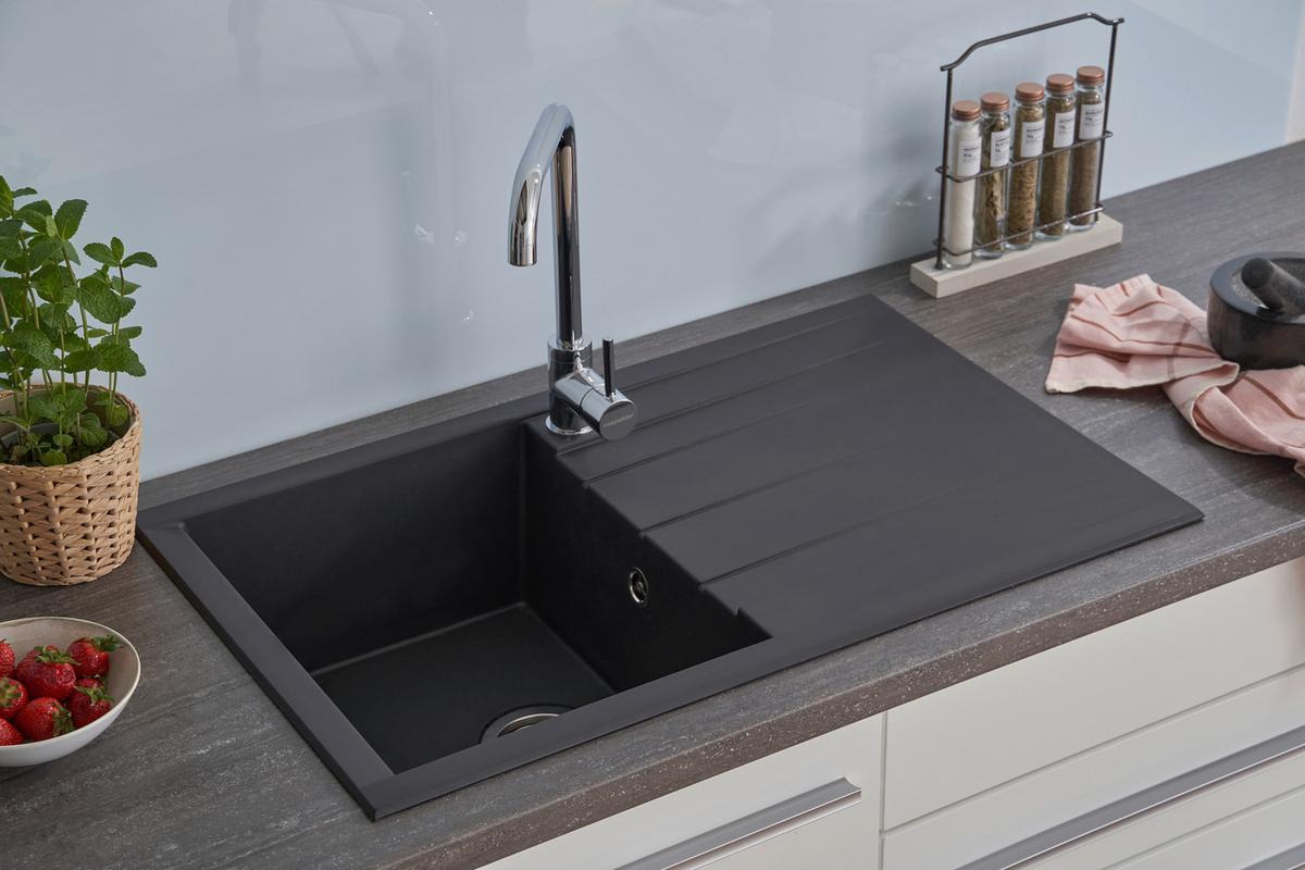 Spüle Respekta Houston Kunststein Bxt: 80x50 Cm - Schwarz, Trend, Glas/Kunststoff (80/21/50cm) - Respekta
