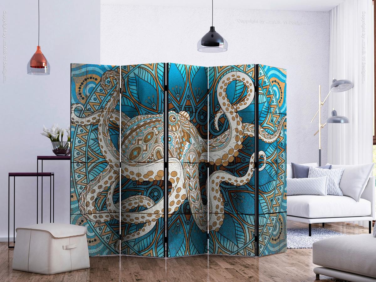 Paravent Blau Braun B: 225 Cm - Blau/Braun, MODERN, Holz/Kunststoff (225/172/3cm) - artgeist