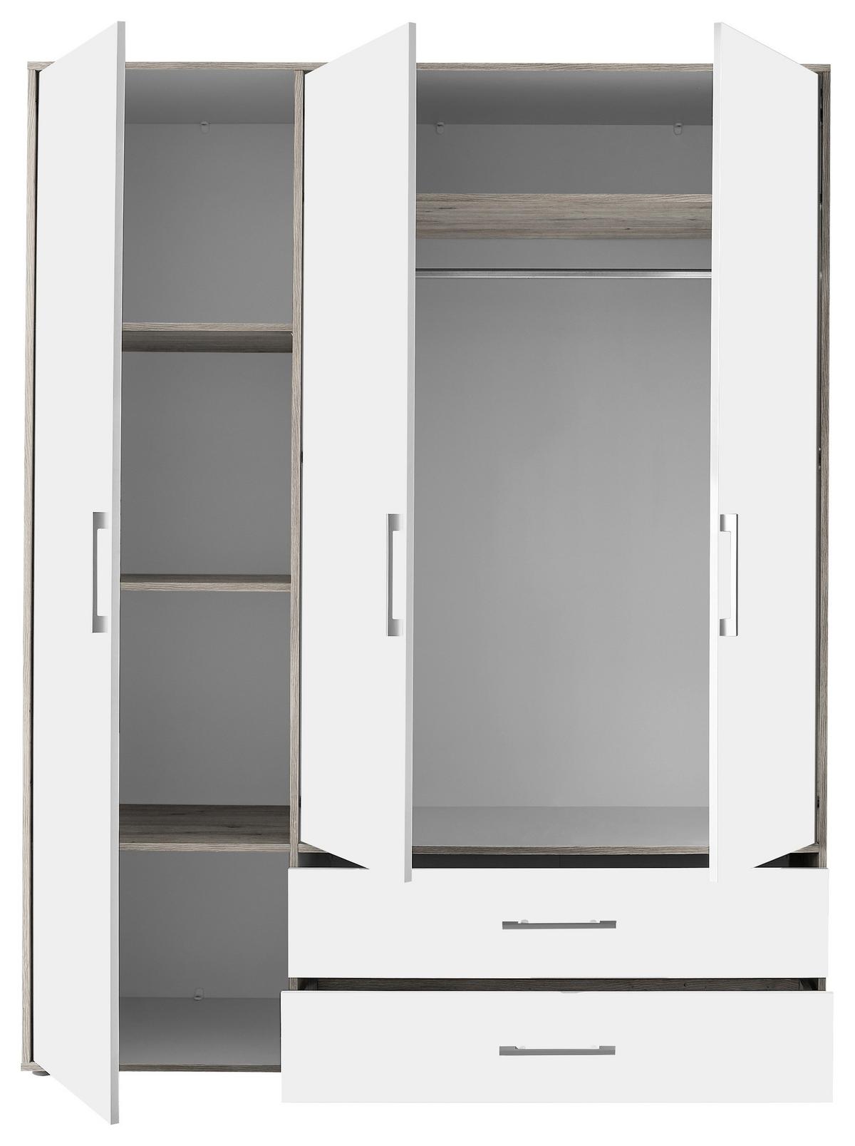 Kleiderschrank Lembo - Weiß/Eiche San Remo, KONVENTIONELL, Holzwerkstoff (155/195/60cm)