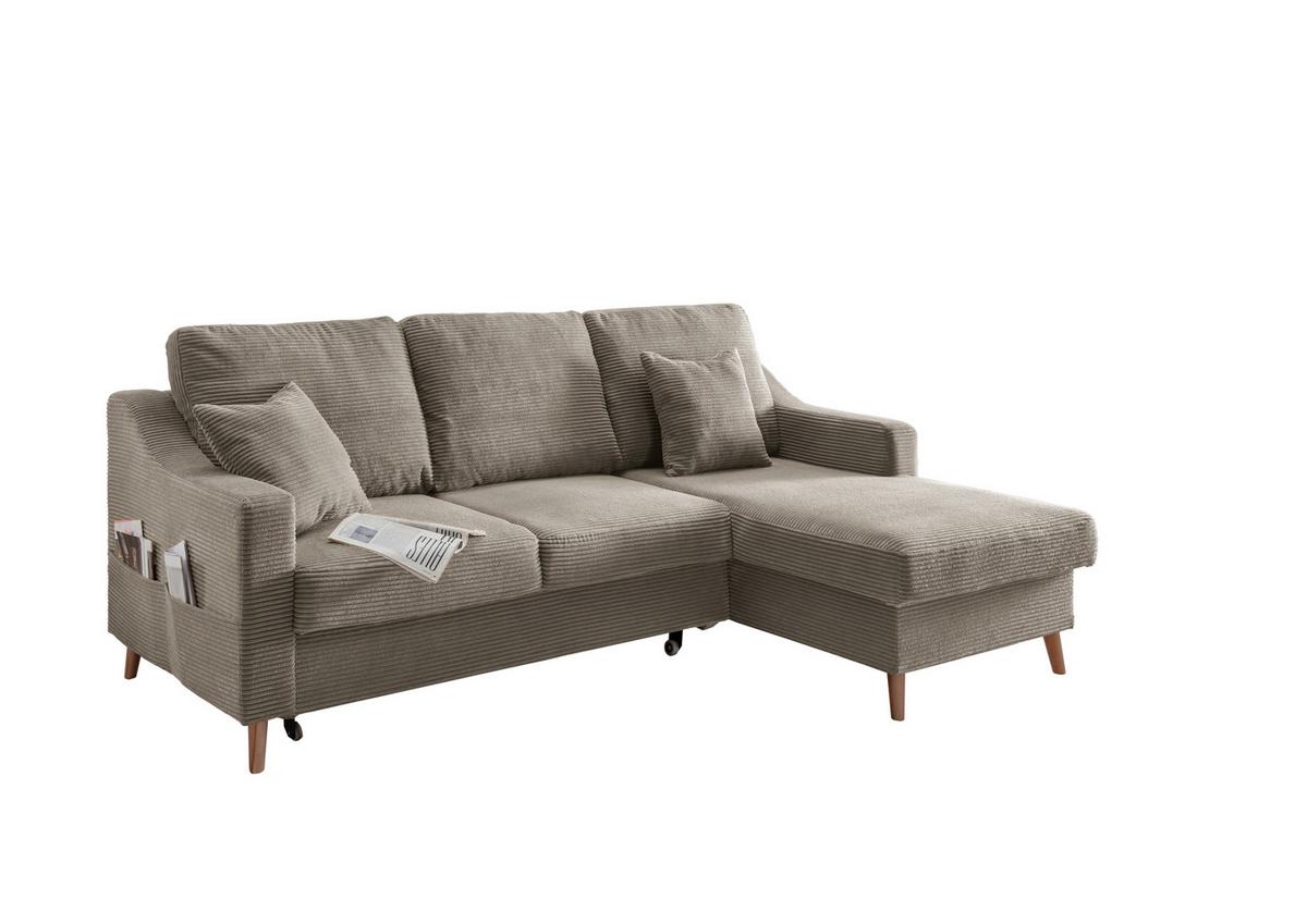Ecksofa Valentina - Graubraun/Naturfarben, Design, Textil (228/150cm) - P & B