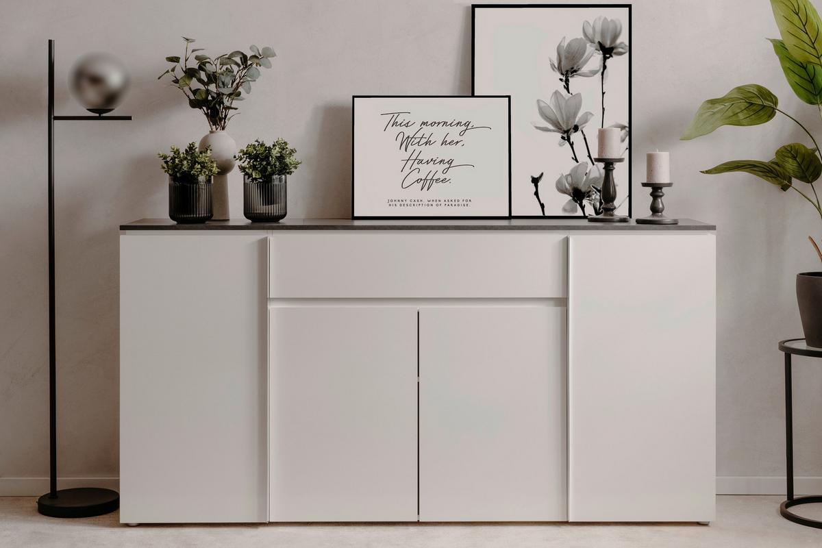 Sideboard Brest 51a - Weiß Hochglanz/Silberfarben, Design, Holzwerkstoff (177,5/92/40cm) - Livetastic