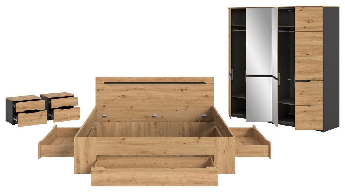 Schlafzimmer Canu Grau /Eiche Artisan Dekor 4--Teilig - Eiche Artisan/Grau, MODERN, Holzwerkstoff - MID.YOU