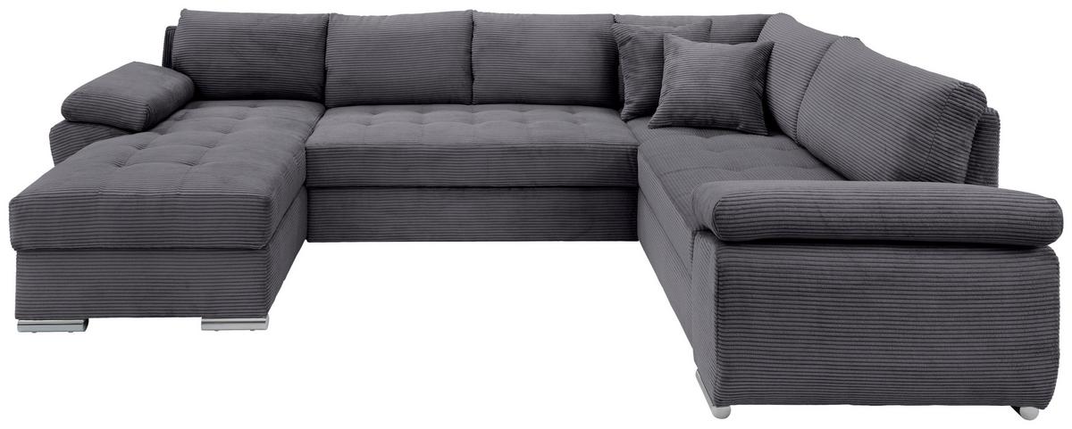 Wohnlandschaft Terana mit Schlaffunktion, Grau - Chromfarben/Grau, KONVENTIONELL, Textil (157/305/219cm) - P & B