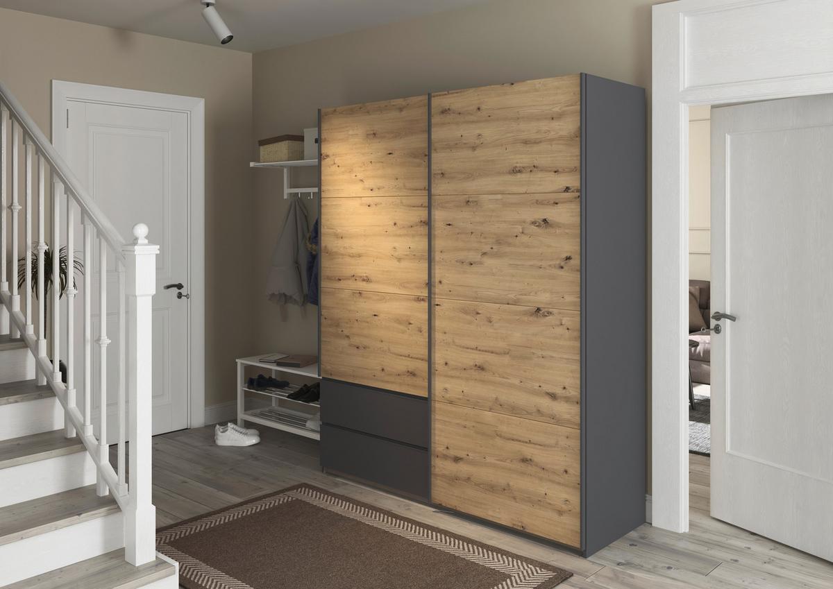 Schwebetürenschrank Stoke Grau Eiche Artisan Dekor - Eiche Artisan/Grau, MODERN, Holzwerkstoff (175/210/59cm) - Rauch Möbel