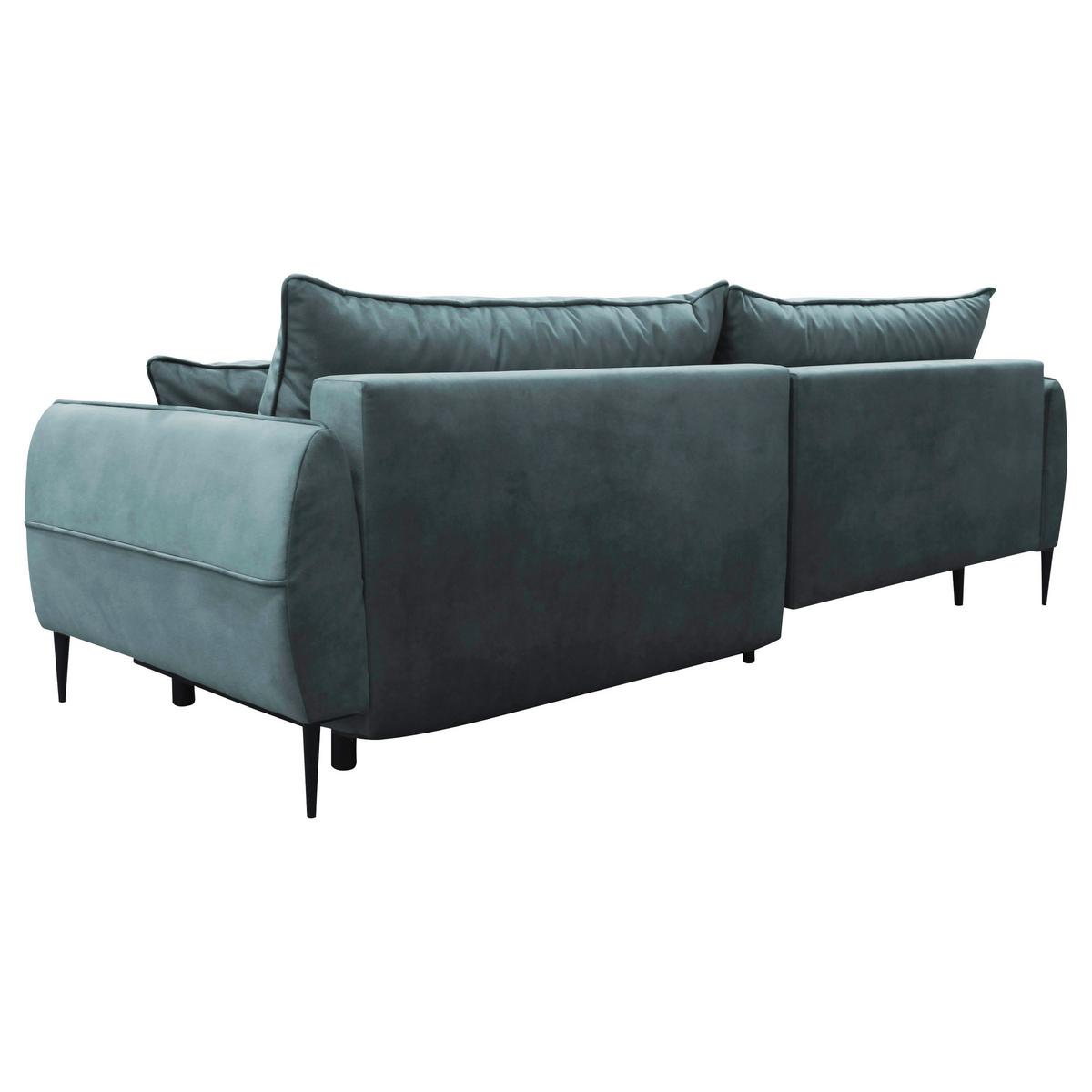 Ecksofa mit Bettkasten Letto 189x260 cm Velours Blau - Blau/Schwarz, Design, Textil (189/260cm) - MID.YOU