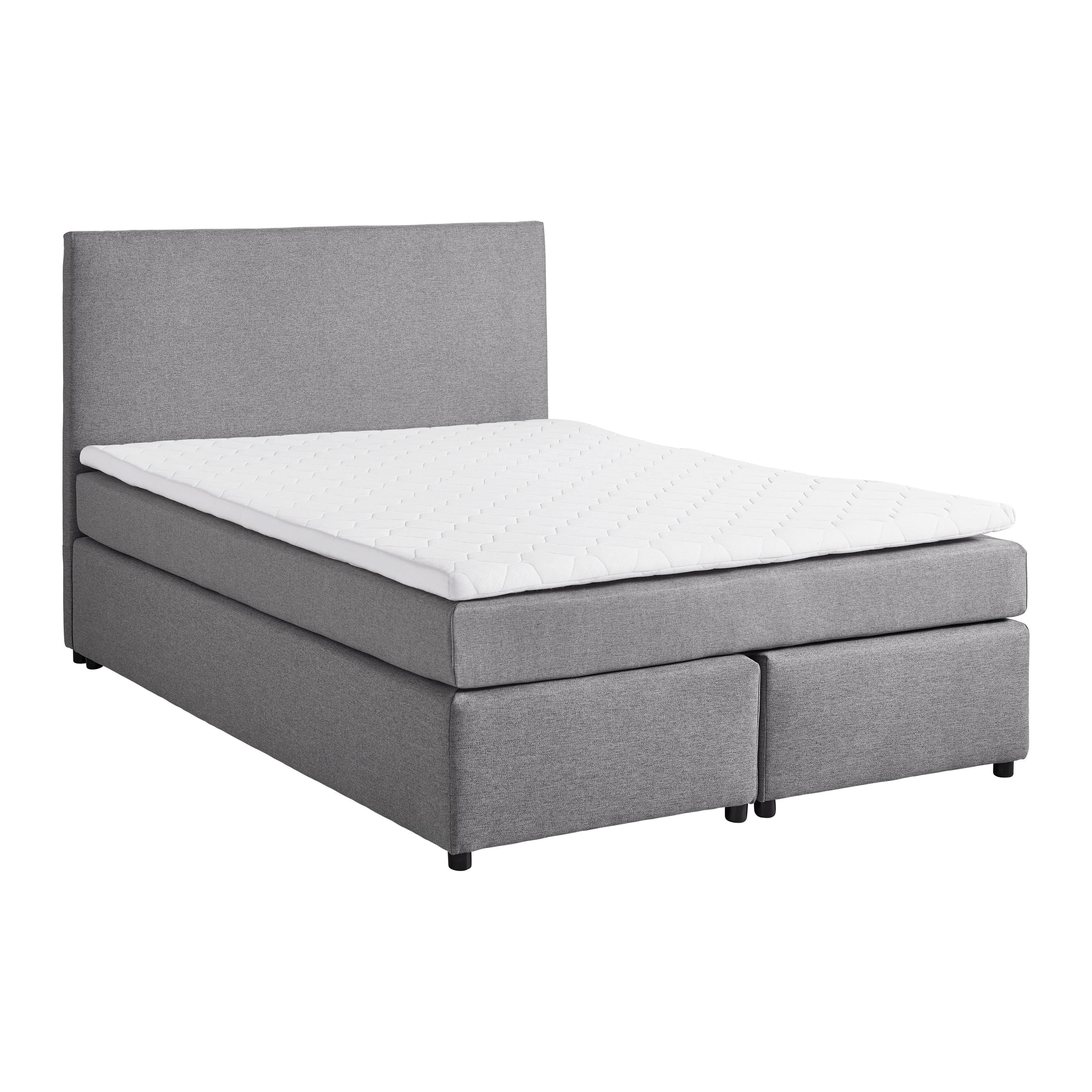 Boxpringová posteľ s toperom 140x200 cm, sivá - čierna/sivá, Modern, drevo/textil (140/200cm) - Bessagi Home