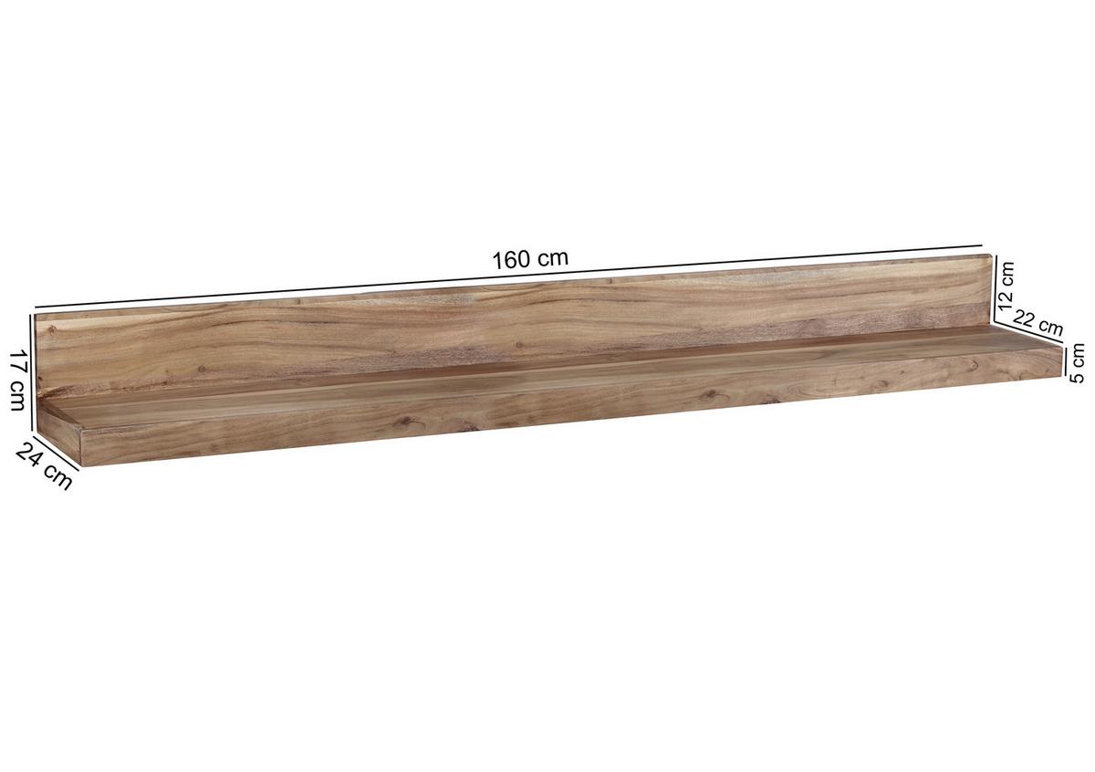 Wandregal Massiv Mumbai B: 160 cm Akaziefarben - Akaziefarben, MODERN, Holz (160/17/24cm) - MID.YOU