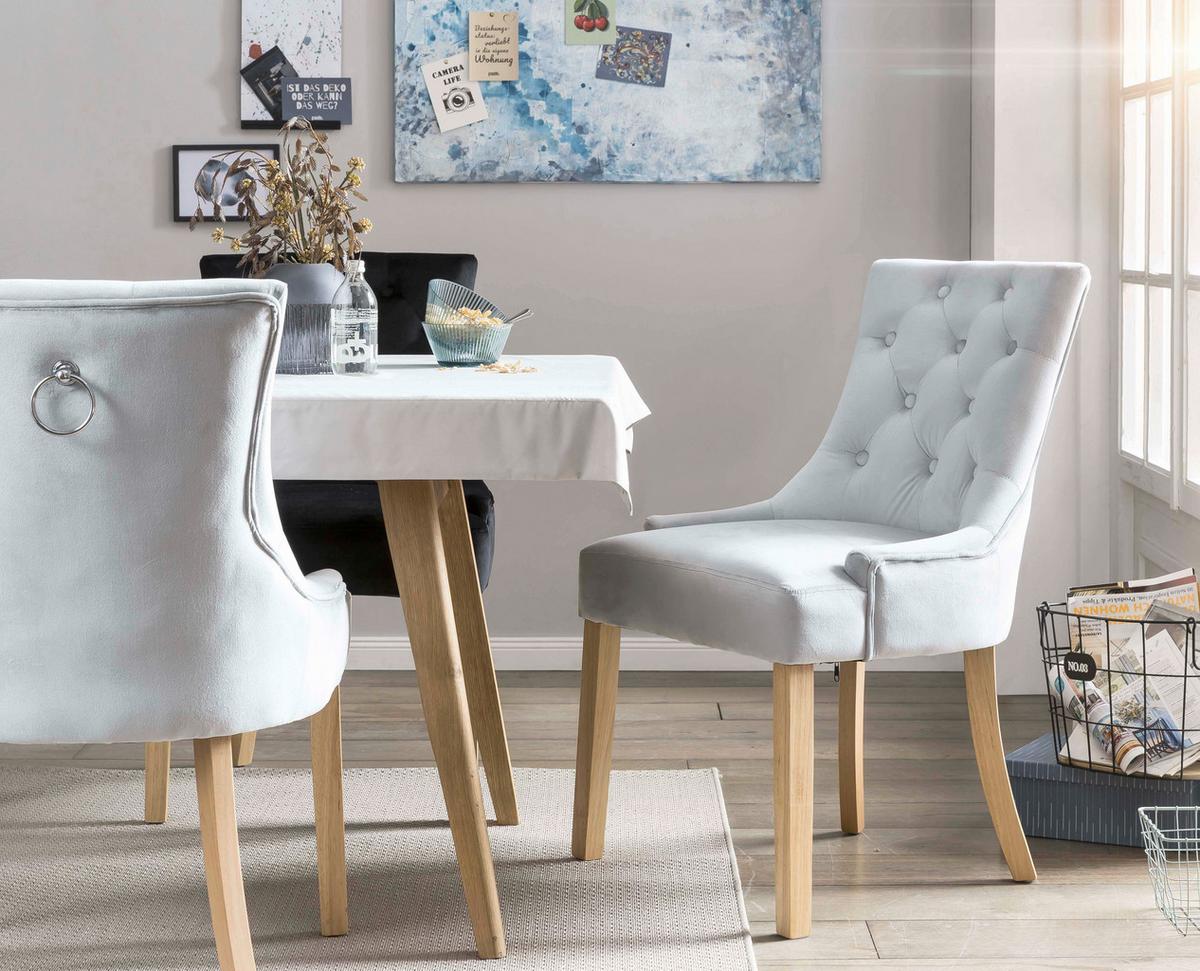 Stuhl-set Samt Hellgrau, B: 56cm - Hellgrau/Naturfarben, Design, Holz/Textil (56/91/63cm) - Livetastic