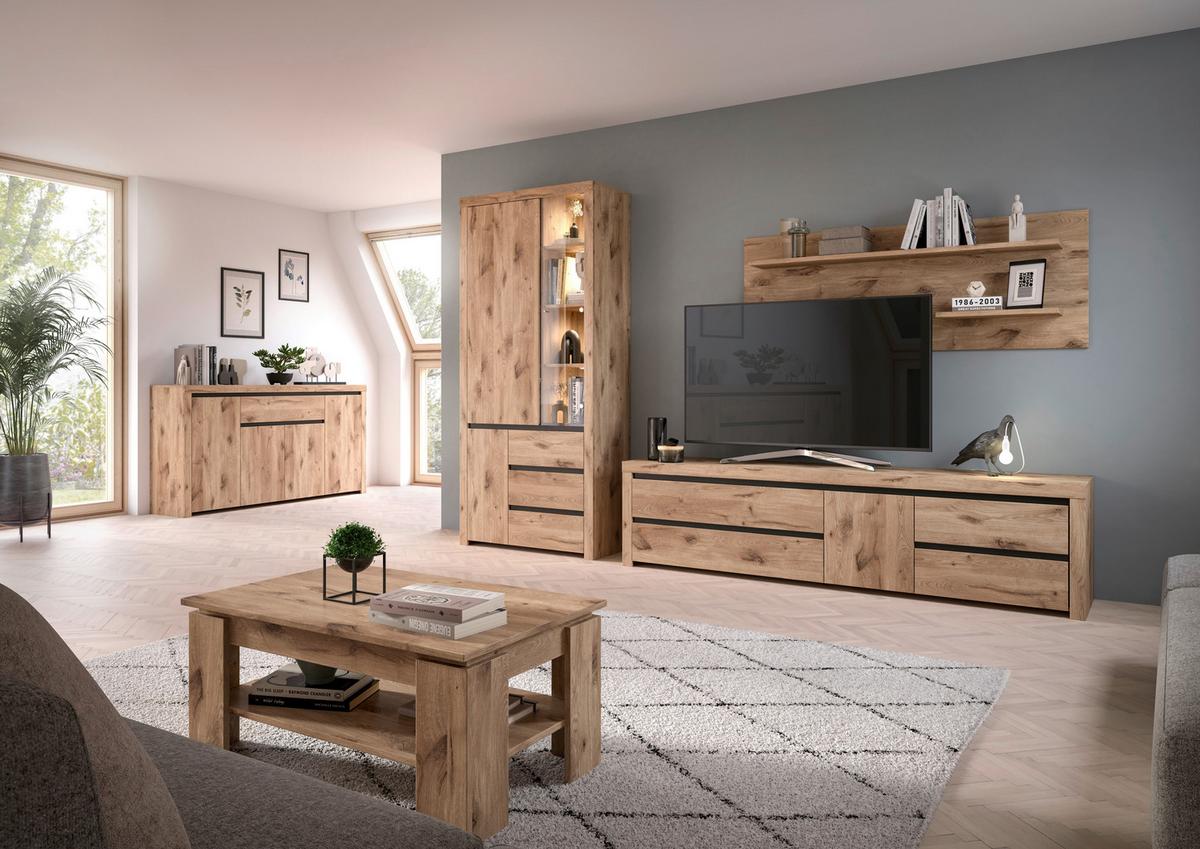 Wandboard Woody Nox Oak B: 160 Cm - Anthrazit, Natur, Holzwerkstoff (160/60/20cm) - MID.YOU