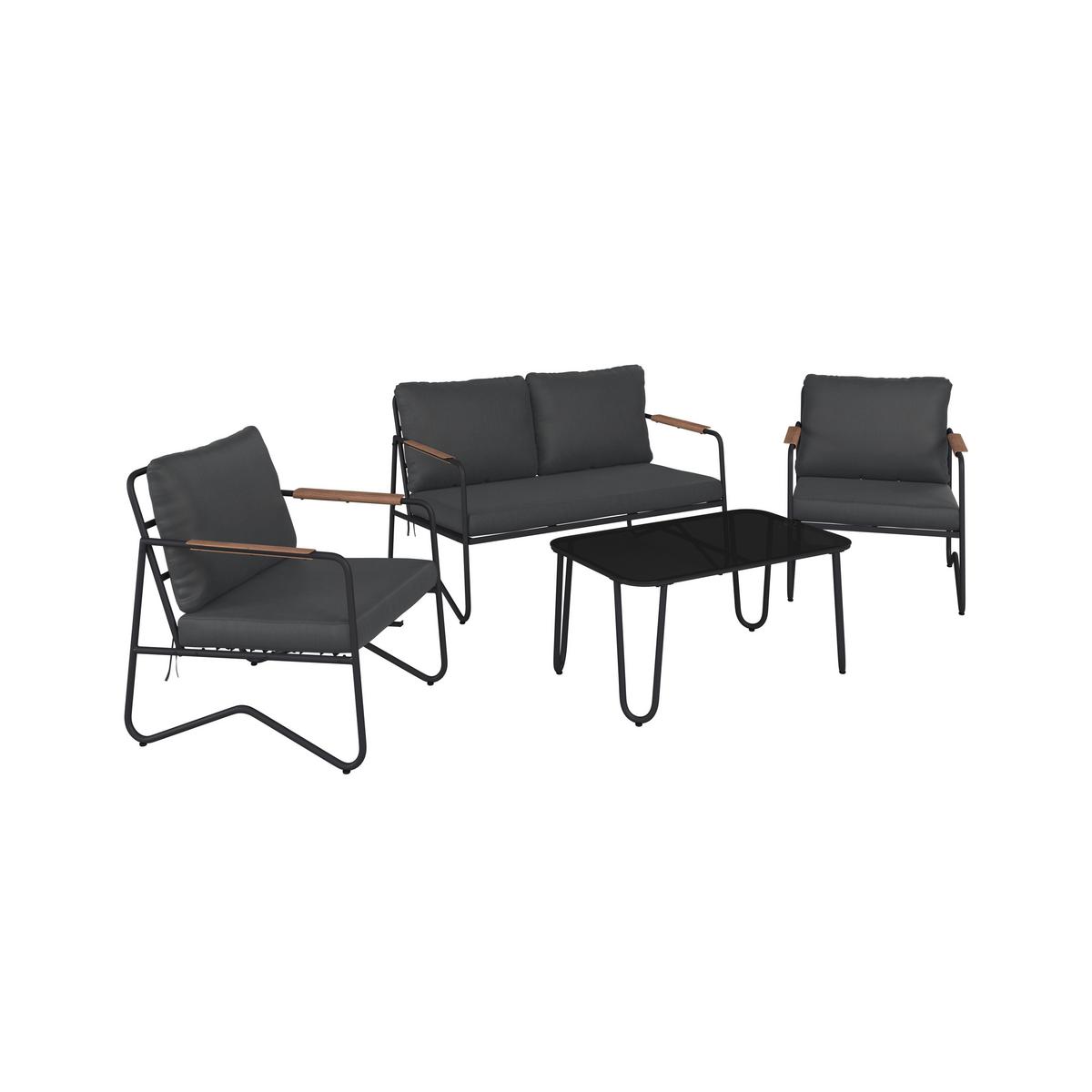 Loungegarnitur Cadiz - Dunkelgrau/Schwarz, MODERN, Glas/Textil - Beldano