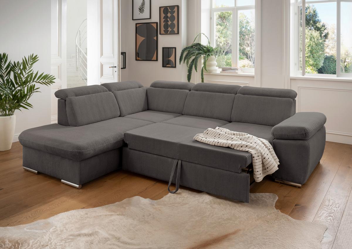 Ecksofa Vasto Grau S: 228x283 cm - Chromfarben/Grau, Design, Textil (228/283cm) - Livetastic