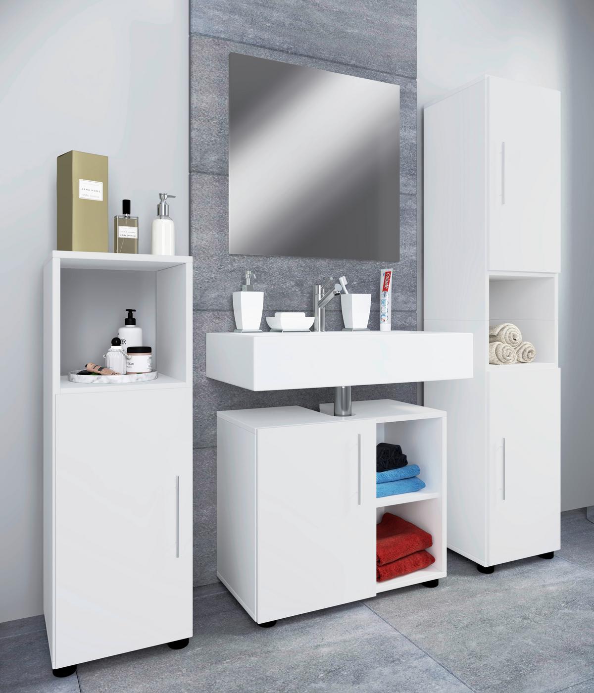 Badmöbel-Set 4-Tlg. Flandu II B: 122 cm Weiß - Weiß, MODERN, Holzwerkstoff (122cm) - MID.YOU