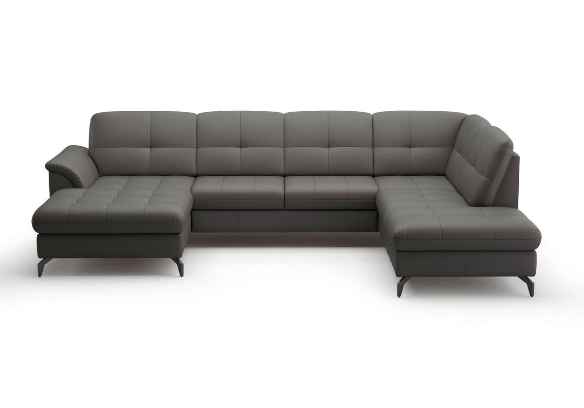 Wohnlandschaft Zora Anthrazit U: 164x319x212cm - Anthrazit/Schwarz, MODERN, Leder/Textil (164/319/212cm) - Sit & More