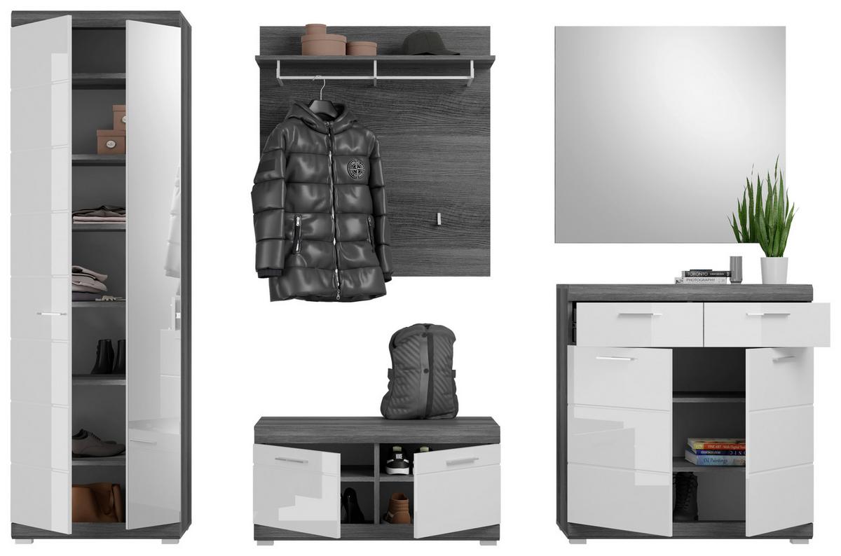 Garderobe Scout Weiß/Rauchsilber B: 272 cm - Dunkelgrau/Weiß Hochglanz, Design, Glas/Holzwerkstoff (272/197/40cm) - MID.YOU