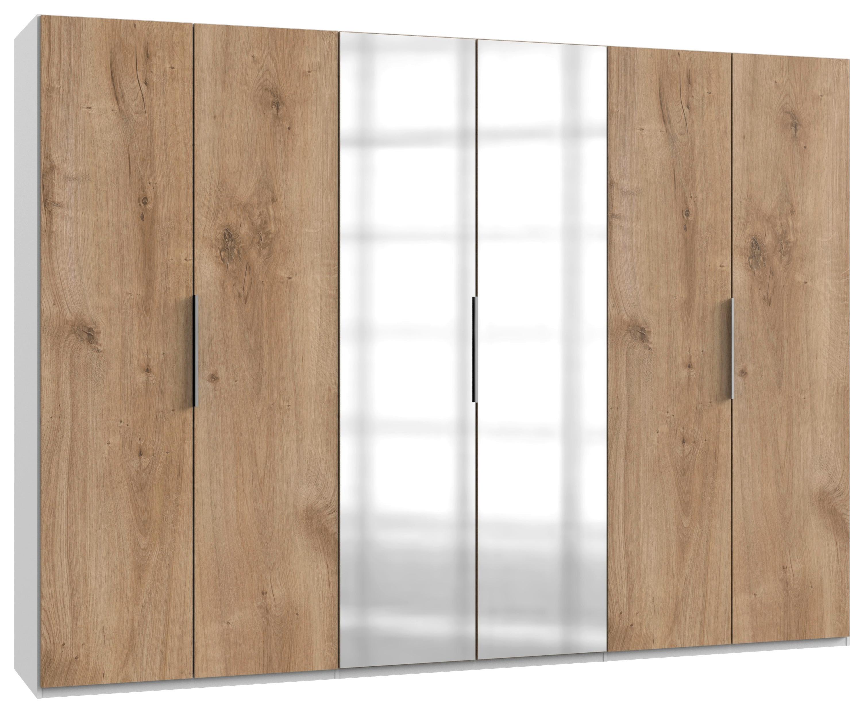 Drehtürenschrank Mit Spiegel 300 Cm Level, Weiß/eiche Dekor - Eichefarben/Weiß, MODERN, Holzwerkstoff (300/216/58cm) - MID.YOU