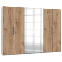 Drehtürenschrank Mit Spiegel 300 Cm Level, Weiß/eiche Dekor - Eichefarben/Weiß, MODERN, Holzwerkstoff (300/216/58cm) - MID.YOU