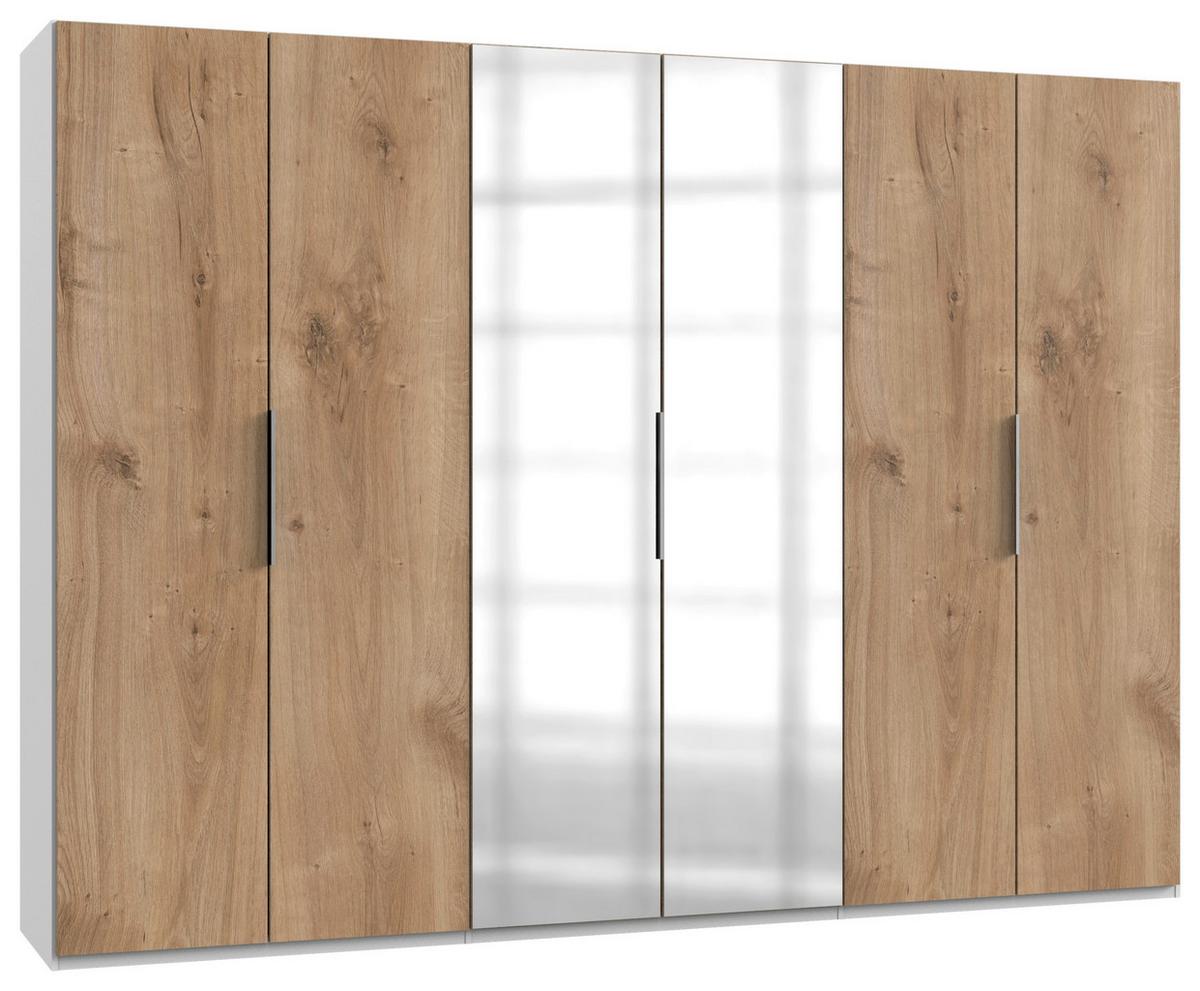 Drehtürenschrank Mit Spiegel 300 Cm Level, Weiß/eiche Dekor - Eichefarben/Weiß, MODERN, Holzwerkstoff (300/216/58cm) - MID.YOU