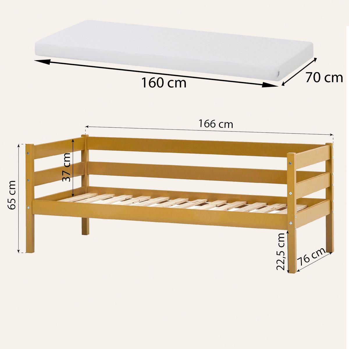 Kinder-/Jugenbett Comfort Gelb, Lf: 70x160 cm - Gelb, MODERN, Holz (70/160cm) - MID.YOU