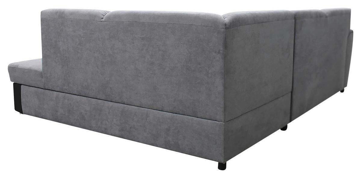 Ecksofa Mit Bettkasten Doris Rücken Echt Grau/schwarz - Silberfarben/Schwarz, Design, Textil (255/196cm) - MID.YOU
