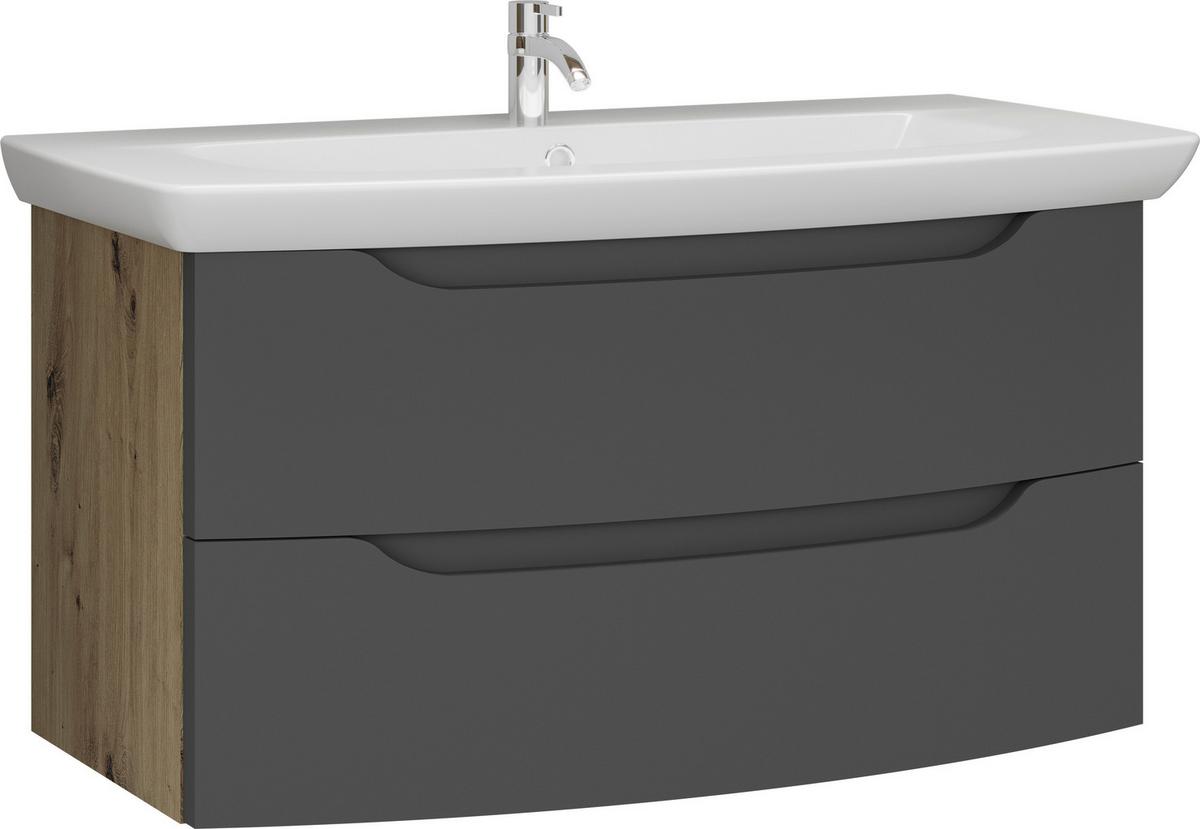 Waschtischkombi C-line Wbu Eichefarben/anthrazit B: 90 Cm - Eichefarben/Anthrazit, MODERN, Keramik/Holzwerkstoff (90cm) - Stylife