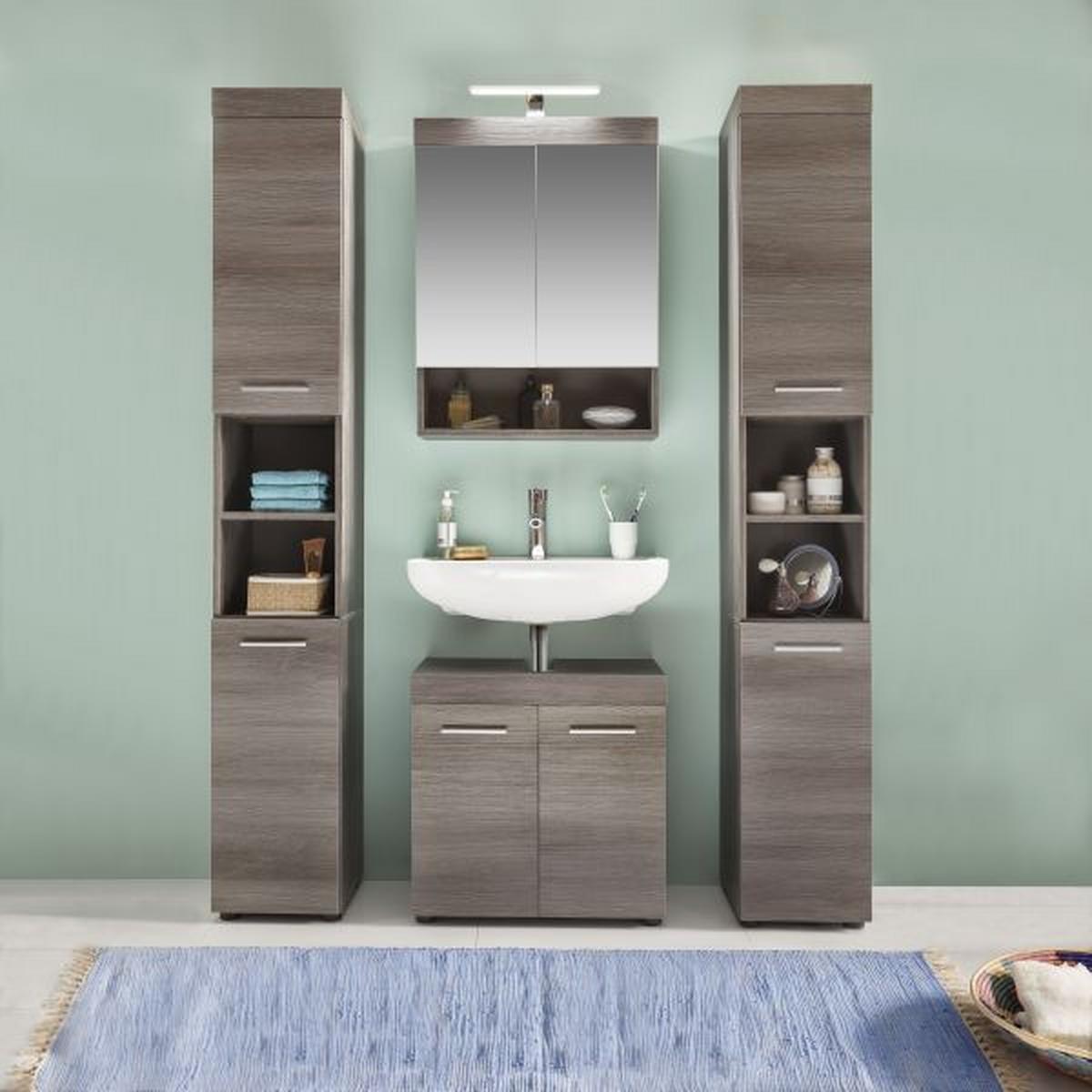 Waschbeckenunterschrank Runner/Moon B: 28cm - Schwarz/Silbereichenfarben, MODERN, Holzwerkstoff (58/57/31cm) - MID.YOU