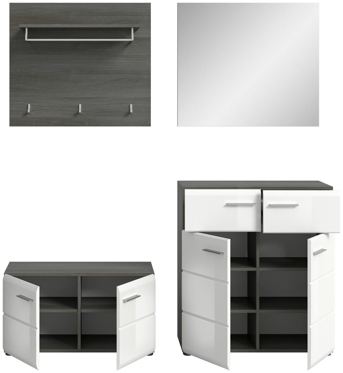 Garderobe Salsa Weiß/Rauchsilber B: 175 cm - Weiß Hochglanz, Design, Glas/Holzwerkstoff (175/192/37cm) - MID.YOU
