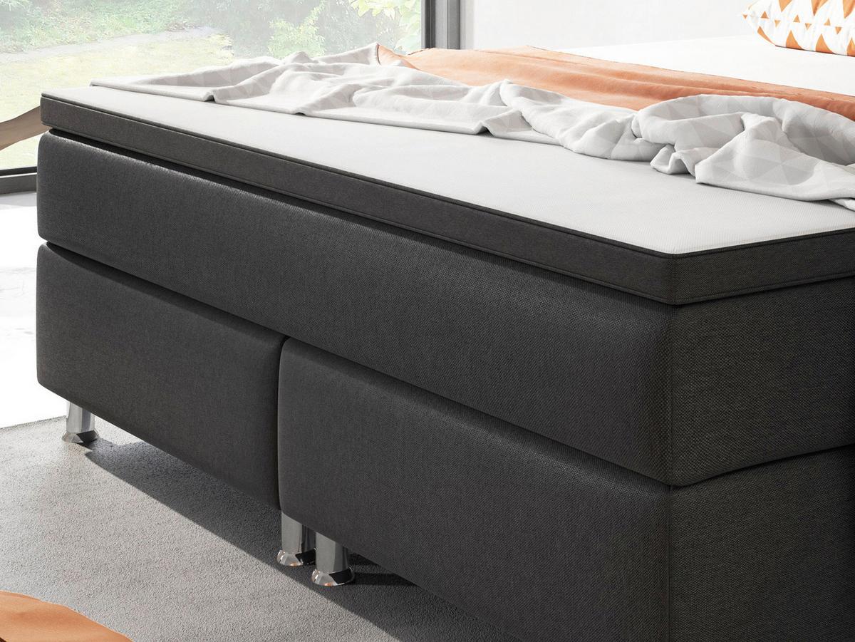 Boxspringbett mit Topper 180x200 cm Berlin F - Silberfarben/Schwarz, KONVENTIONELL, Textil (180/200cm) - MID.YOU