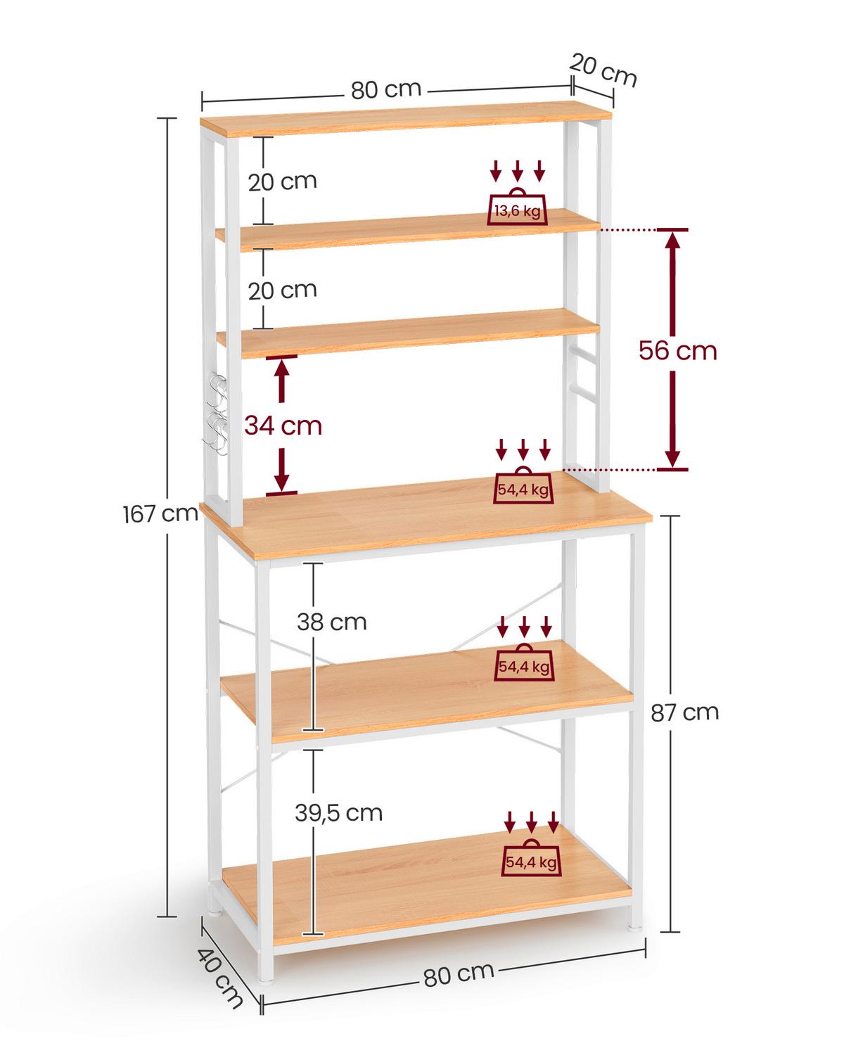 Regal Weiß, Eiche Dekor B: 80 cm - Eichefarben/Weiß, Trend, Holzwerkstoff/Metall (80/167/40cm) - MID.YOU