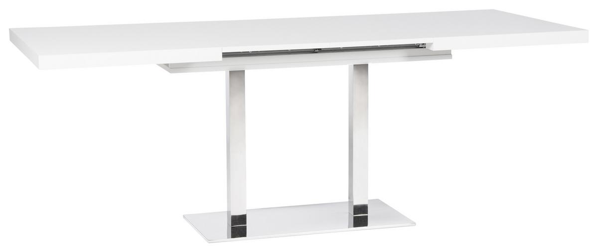 Esstisch Ausziehbar Quadrato Lxb: 120x80 Cm Weiß - Edelstahlfarben/Weiß, KONVENTIONELL, Holzwerkstoff/Metall (120/80/74cm) - MID.YOU
