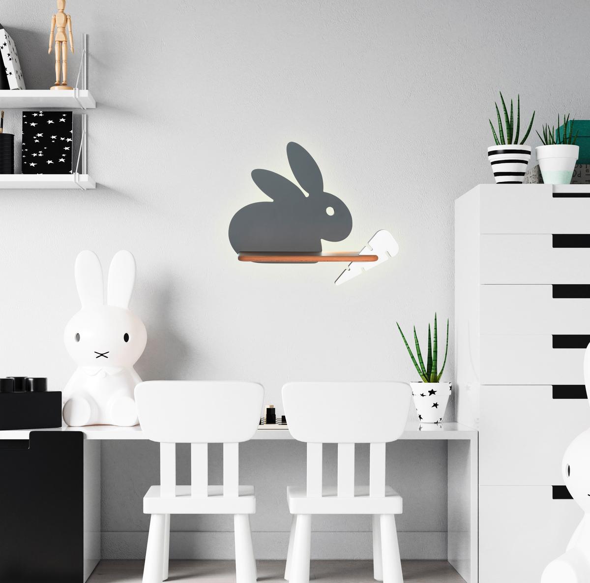 Kinderwandleuchte 21-84743 Rabit - Weiß/Grau, Basics, Holz/Holzwerkstoff (37/12/31cm)