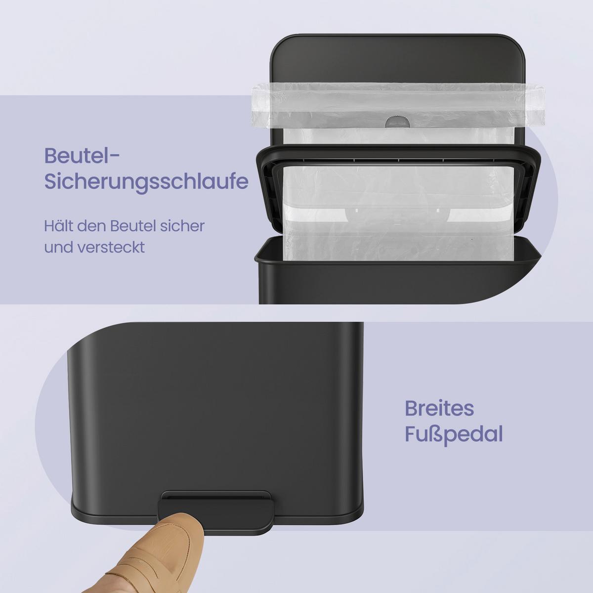 Abfallsammler Schwarz B: 34,5 cm - Schwarz, Basics, Kunststoff/Metall (34,5/59,5/32cm)