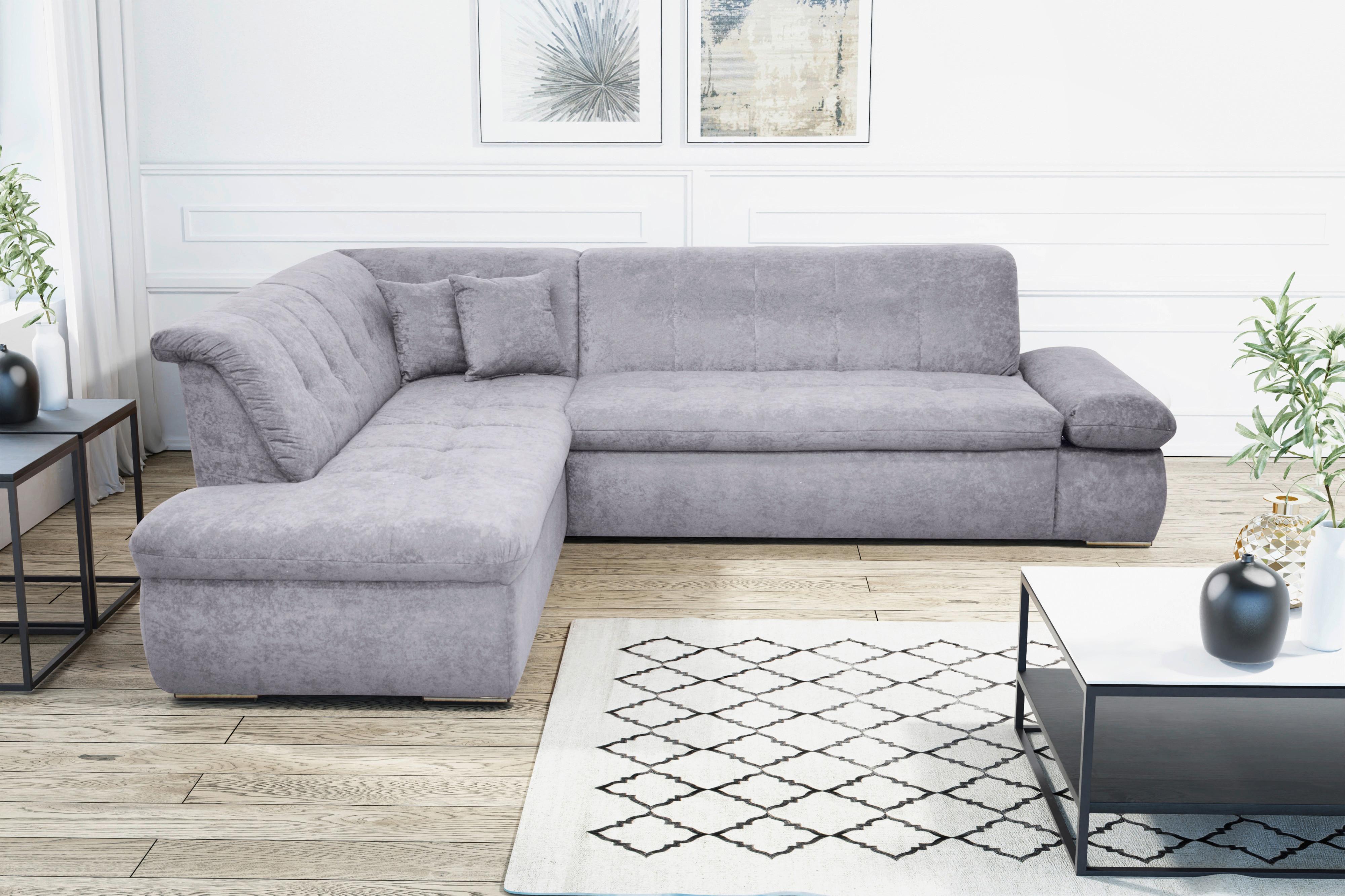 Ecksofa Mit Armteilverstellung Moric Grau Mikrofaser - Chromfarben/Grau, KONVENTIONELL, Textil (216/273cm) - MID.YOU