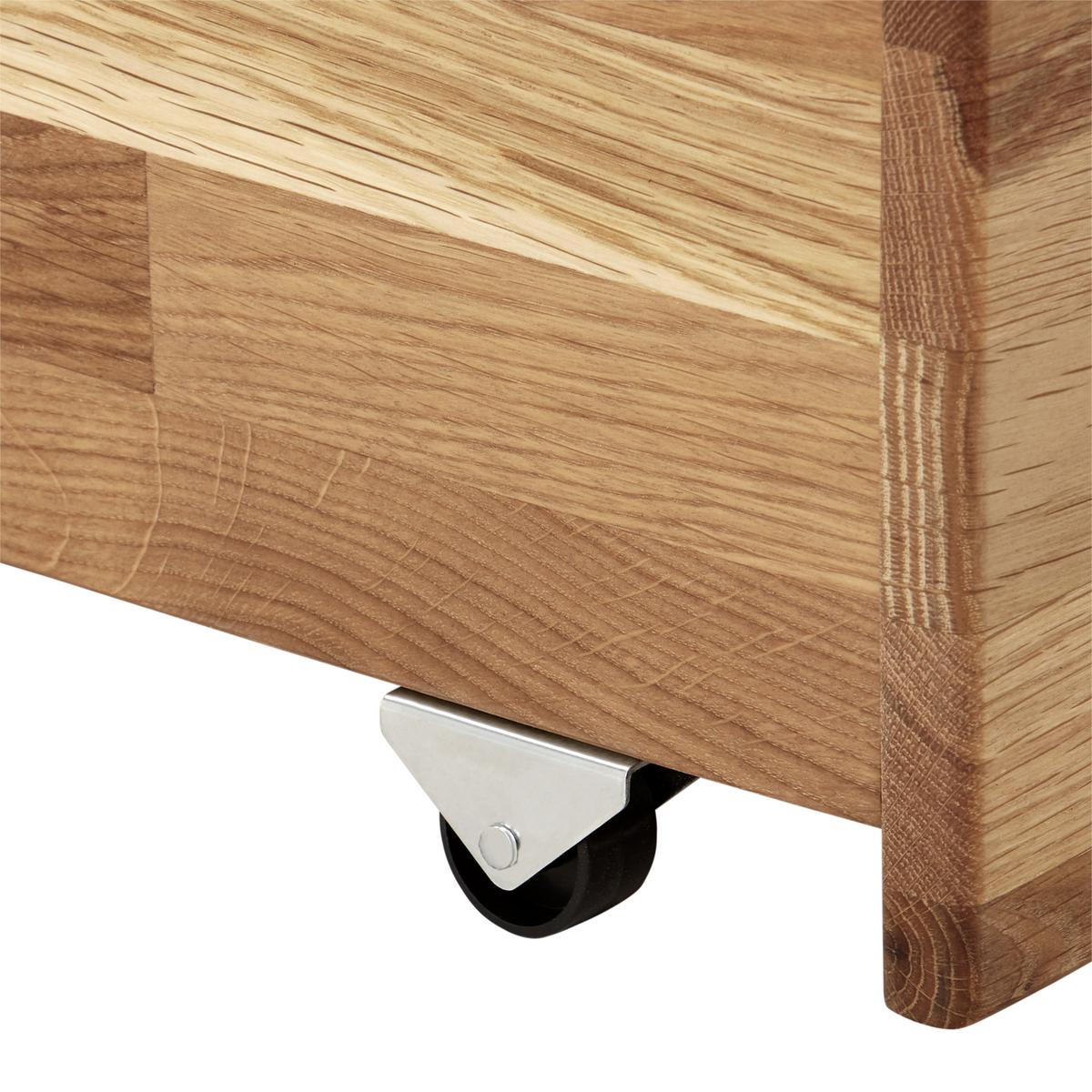 Bettkasten Malu B: 120 cm Eiche Massiv mit Rollen - Eichefarben, Natur, Holz (120/68,5/21cm)