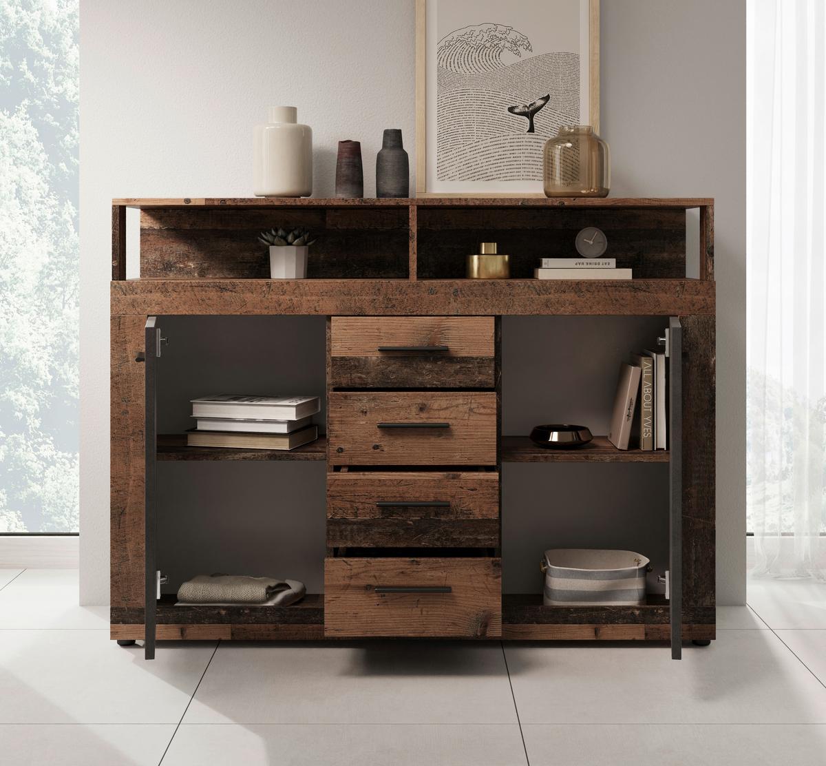 Kommode Lupo Eiche Dekor Anthrazit B: 119 Cm - Alteiche/Anthrazit, Design, Holzwerkstoff (119/96/32cm) - MID.YOU