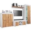 Wohnwand Usilo Weiß Honigeiche Dekor - Honigeiche/Schwarz, Design, Glas/Holzwerkstoff (242/159/37cm) - MID.YOU