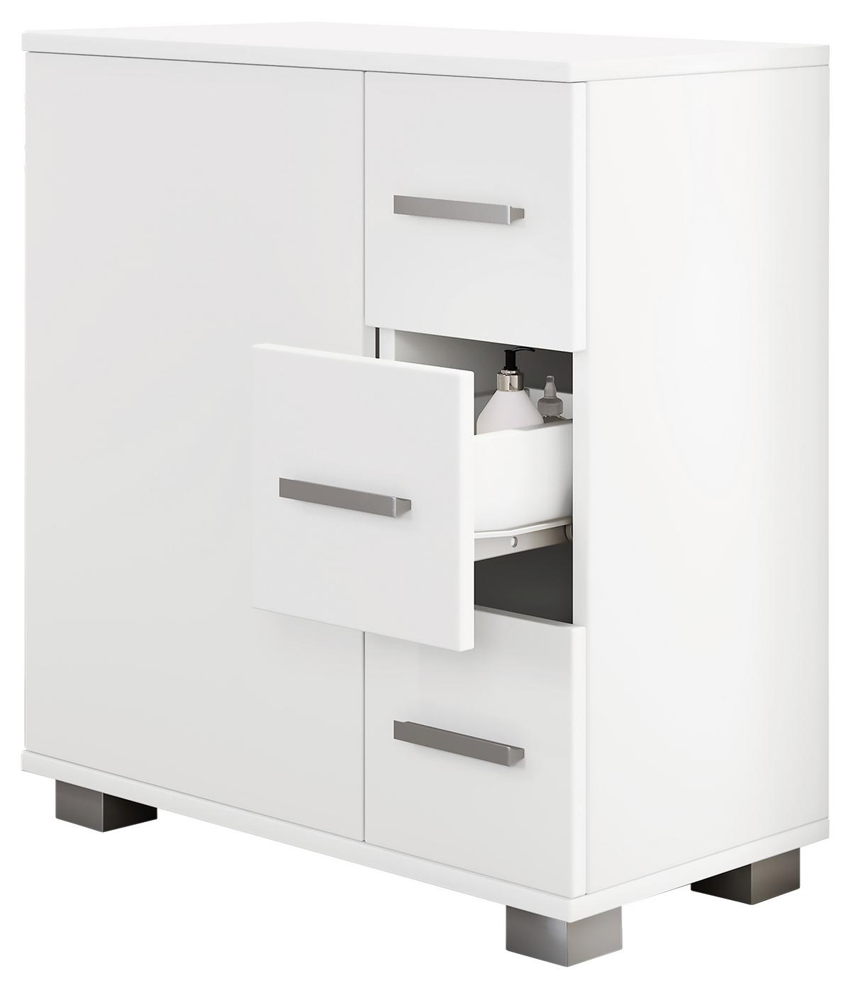 Waschbeckenunterschrank Mit 3 Laden Zalo Xl B: 60 Cm Weiß - Weiß/Grau, MODERN, Holzwerkstoff (60/65/30,4cm) - MID.YOU