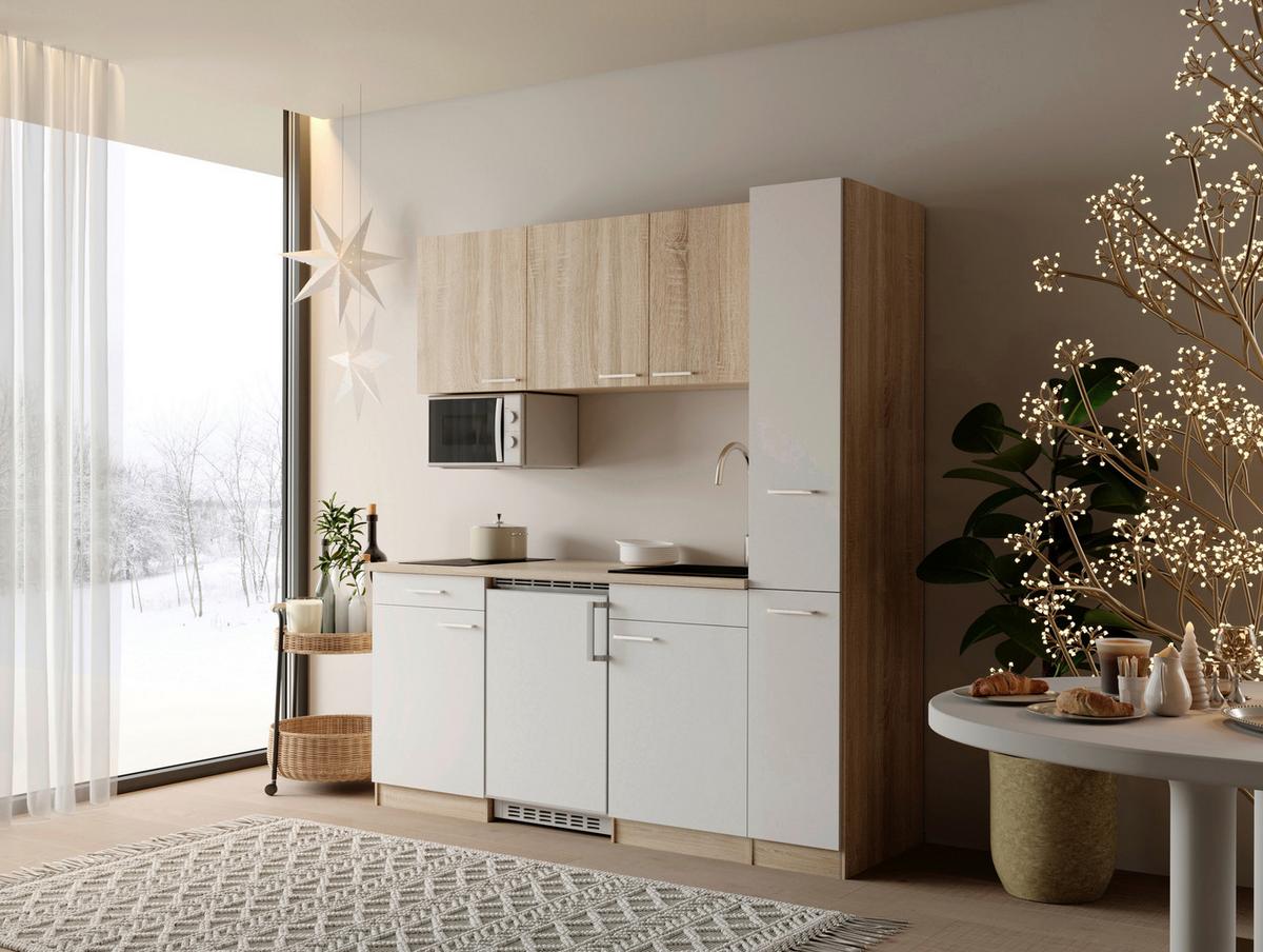 KÜCHENBLOCK Ingrid, Weiß B: 180 cm - Eichefarben/Weiß, Design, Holzwerkstoff (180cm) - Respekta