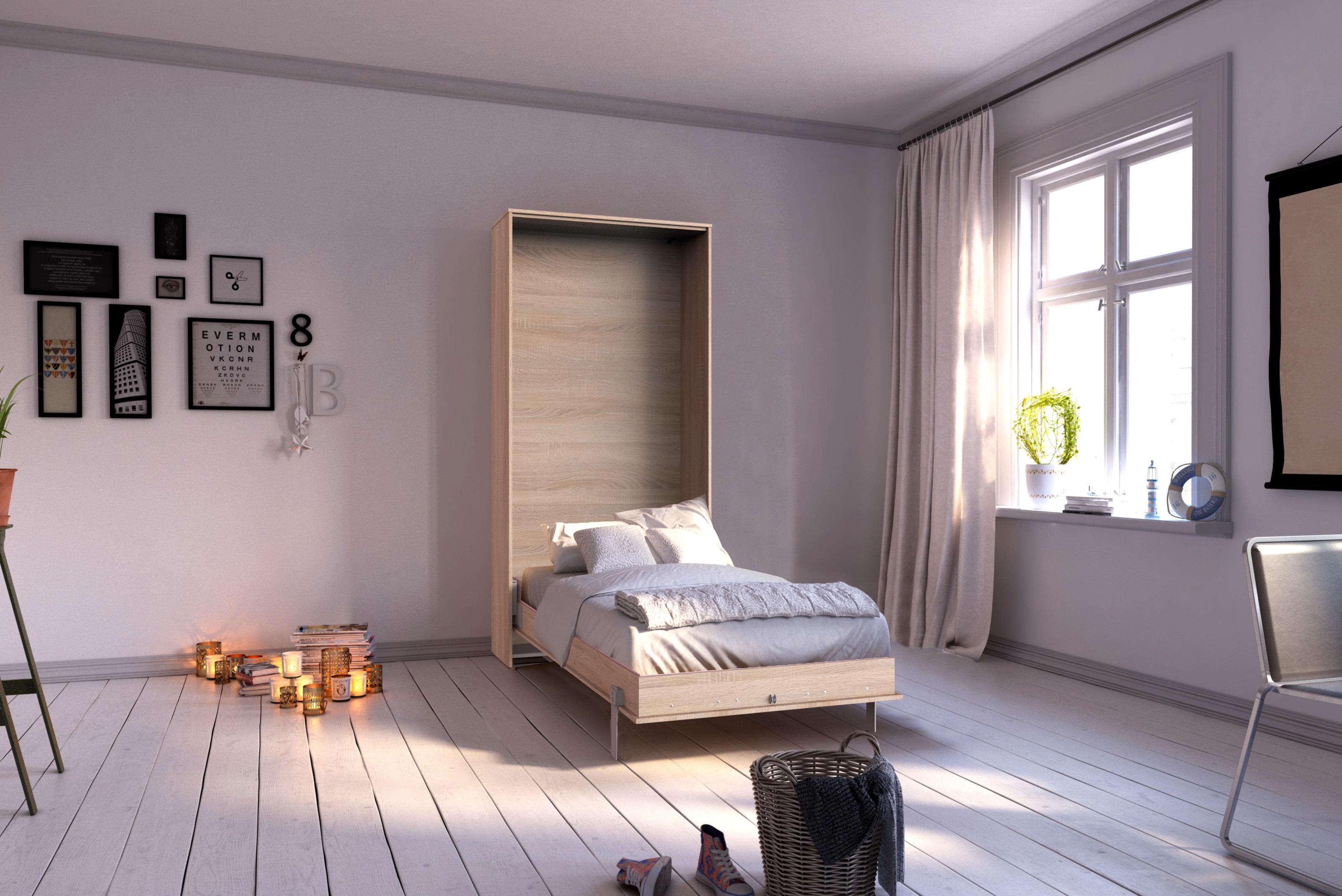 Eichefarbenes Schrankbett mit Lattenrost Eichefarbenes Schrankbett mit Lattenrost