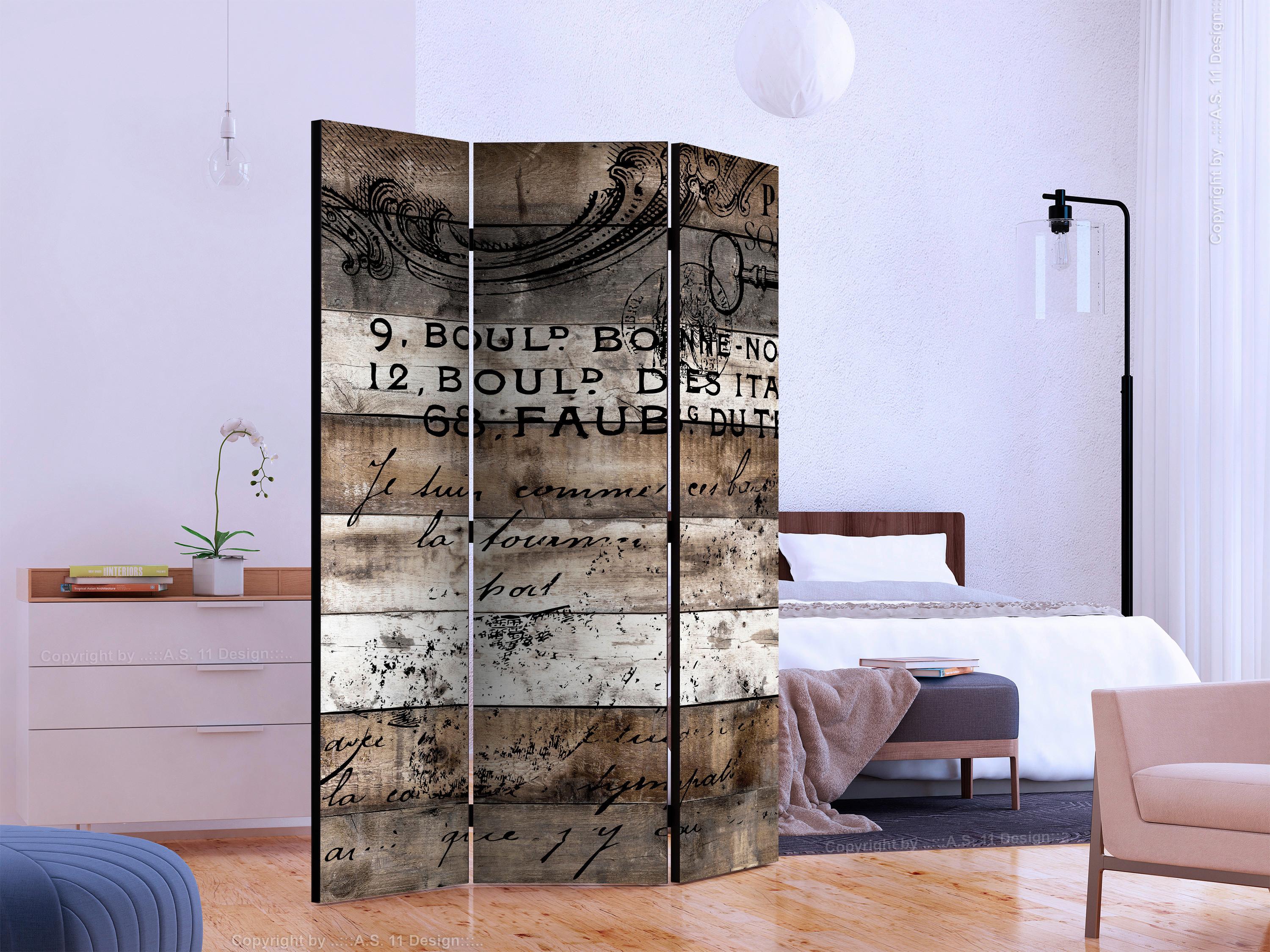Paravent Weiß Hellbraun B: 135 cm - Hellbraun/Weiß, Basics, Holz/Textil (135/172/3cm) - artgeist